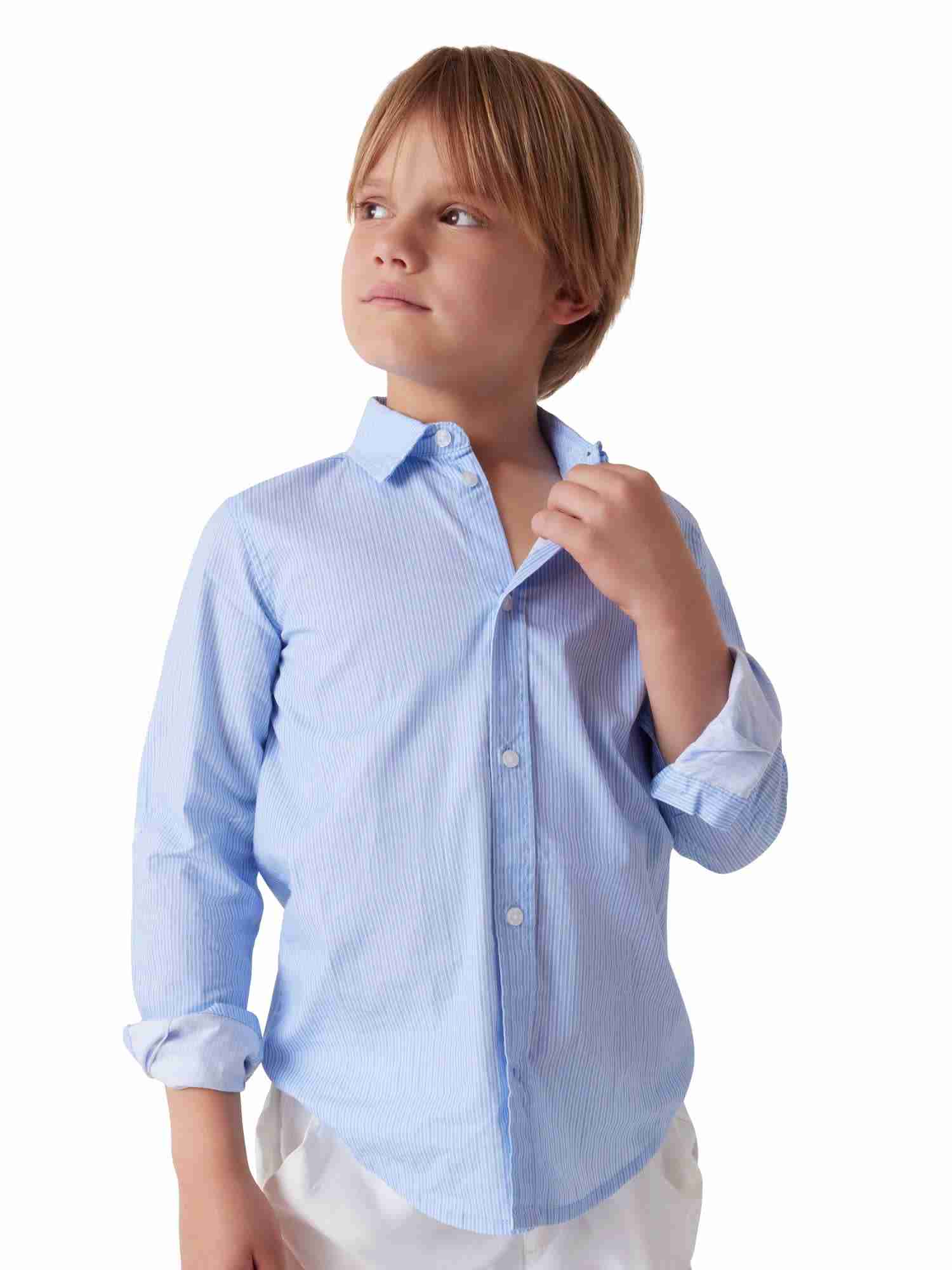 Guess Kids Boys Blue Stripes Spread Collar Full Sleeve Poplin Shirt