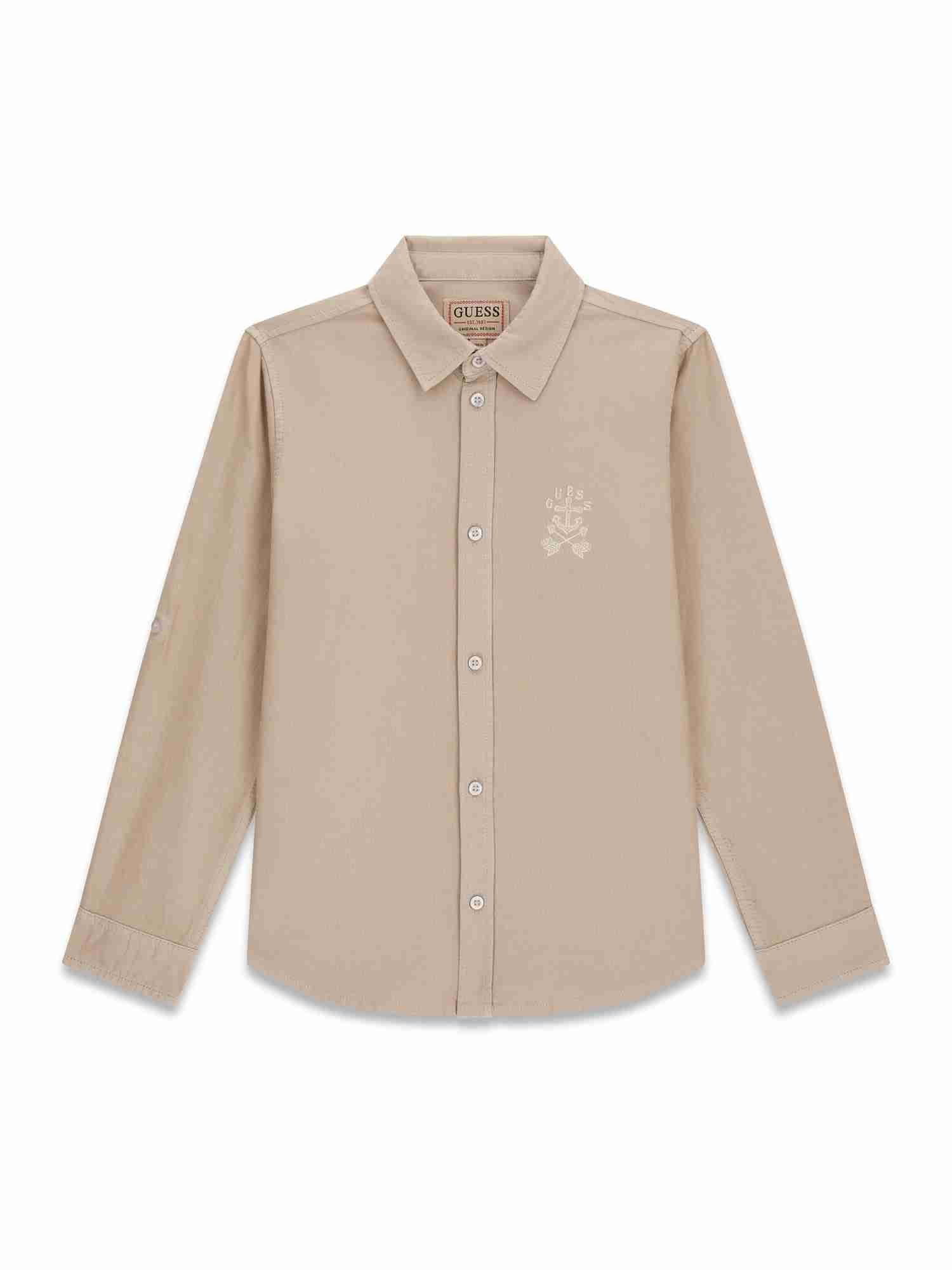 Guess Kids Boys Beige Solid Spread Collar Full Sleeve Oxford Shirt