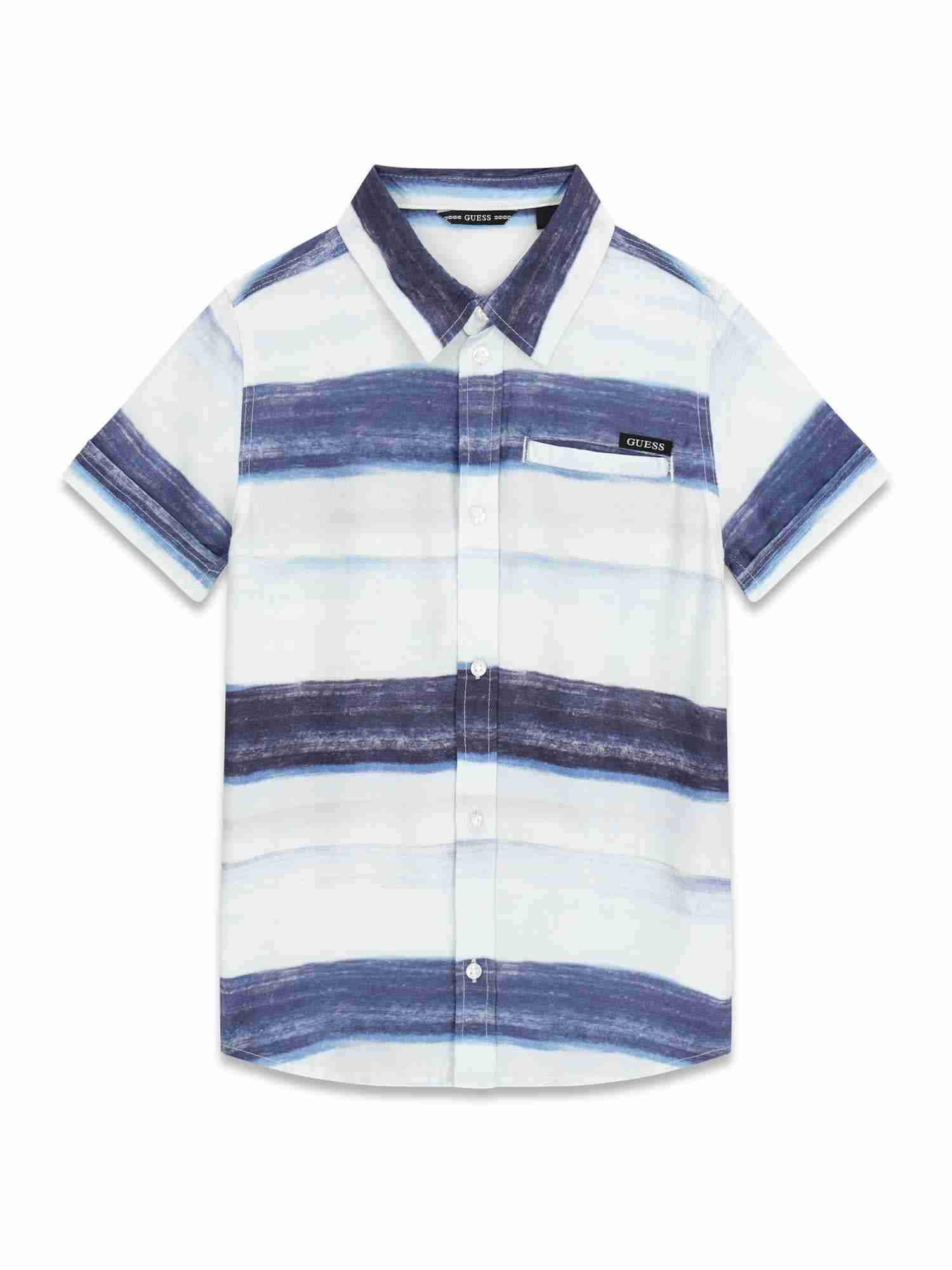 Guess Kids Boys Multicolor Stripes Spread Collar Short Sleeve Poplin Shirt