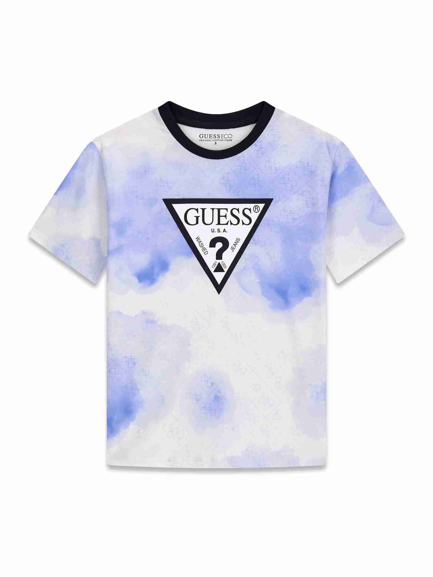 Guess Kids Boys Blue Tie & Dye Round Neck Short Sleeve Mid Organic T-Shirt