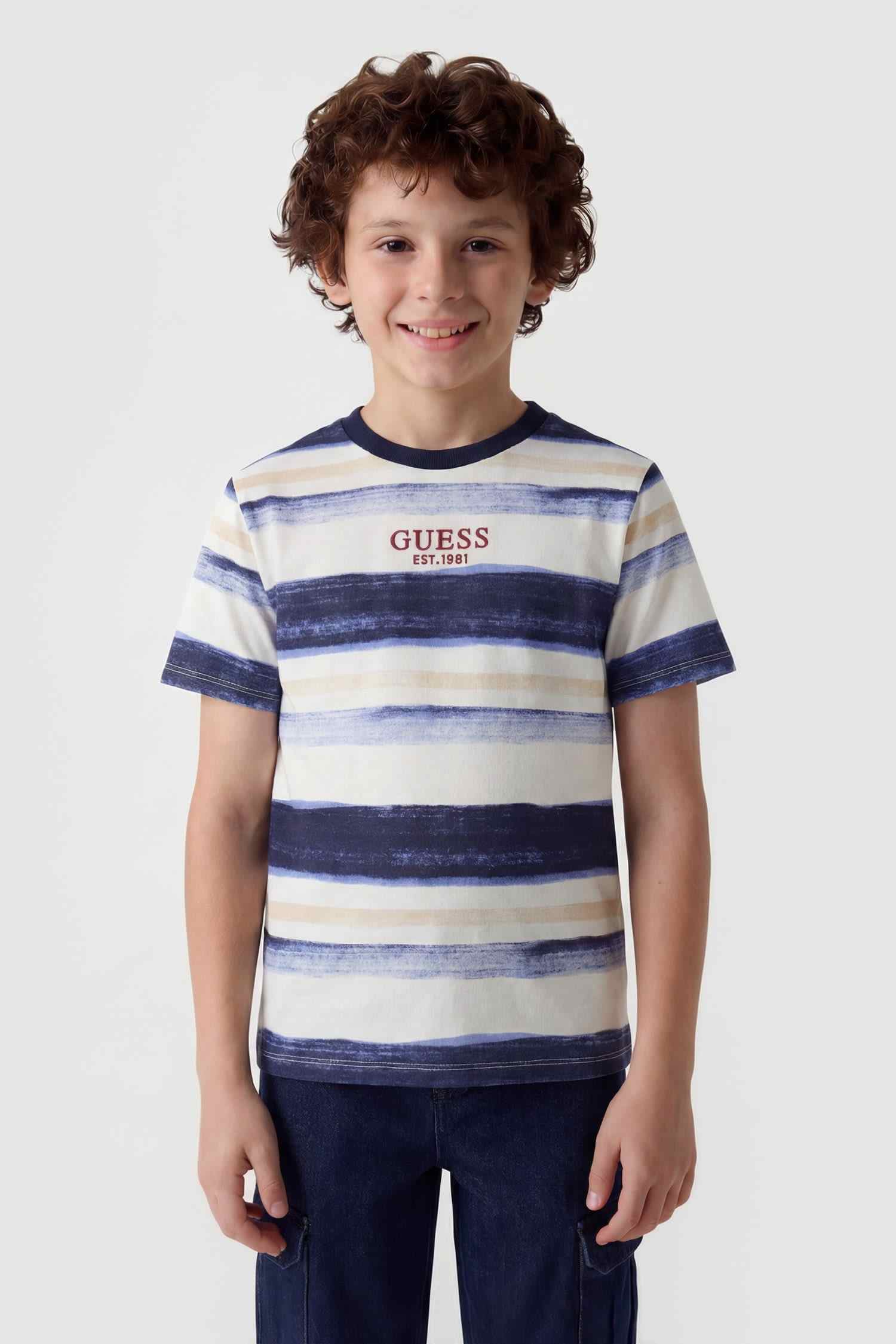 Guess Kids Boys Multicolor Stripes Round Neck Short Sleeve Mid Organic T-Shirt