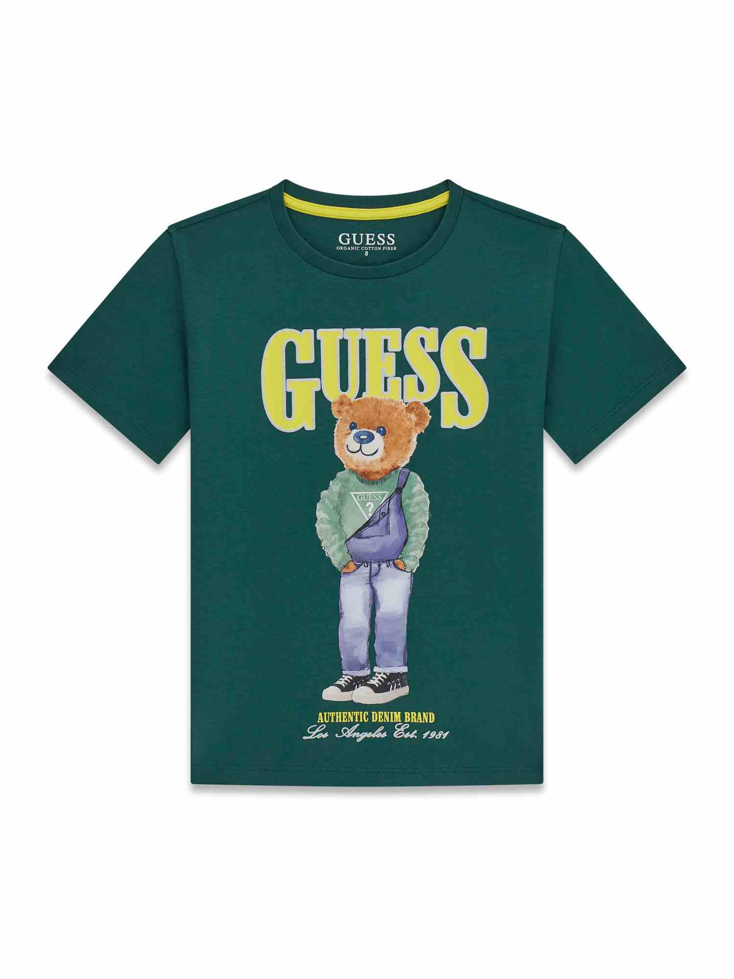 Guess Kids Boys Green Graphic Round Neck Short Sleeve Mid Organic T-Shirt