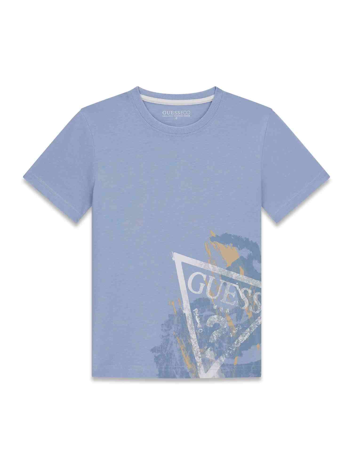 Guess Kids Boys Blue Graphic Round Neck Short Sleeve Mid Organic T-Shirt