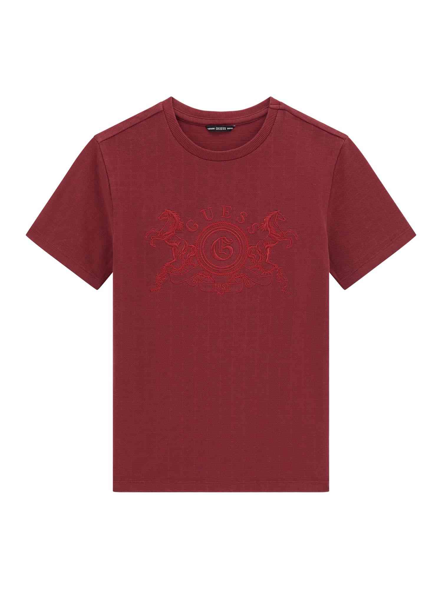 Guess Kids Boys Maroon Embroidered Logo Round Neck Short Sleeve T-Shirt