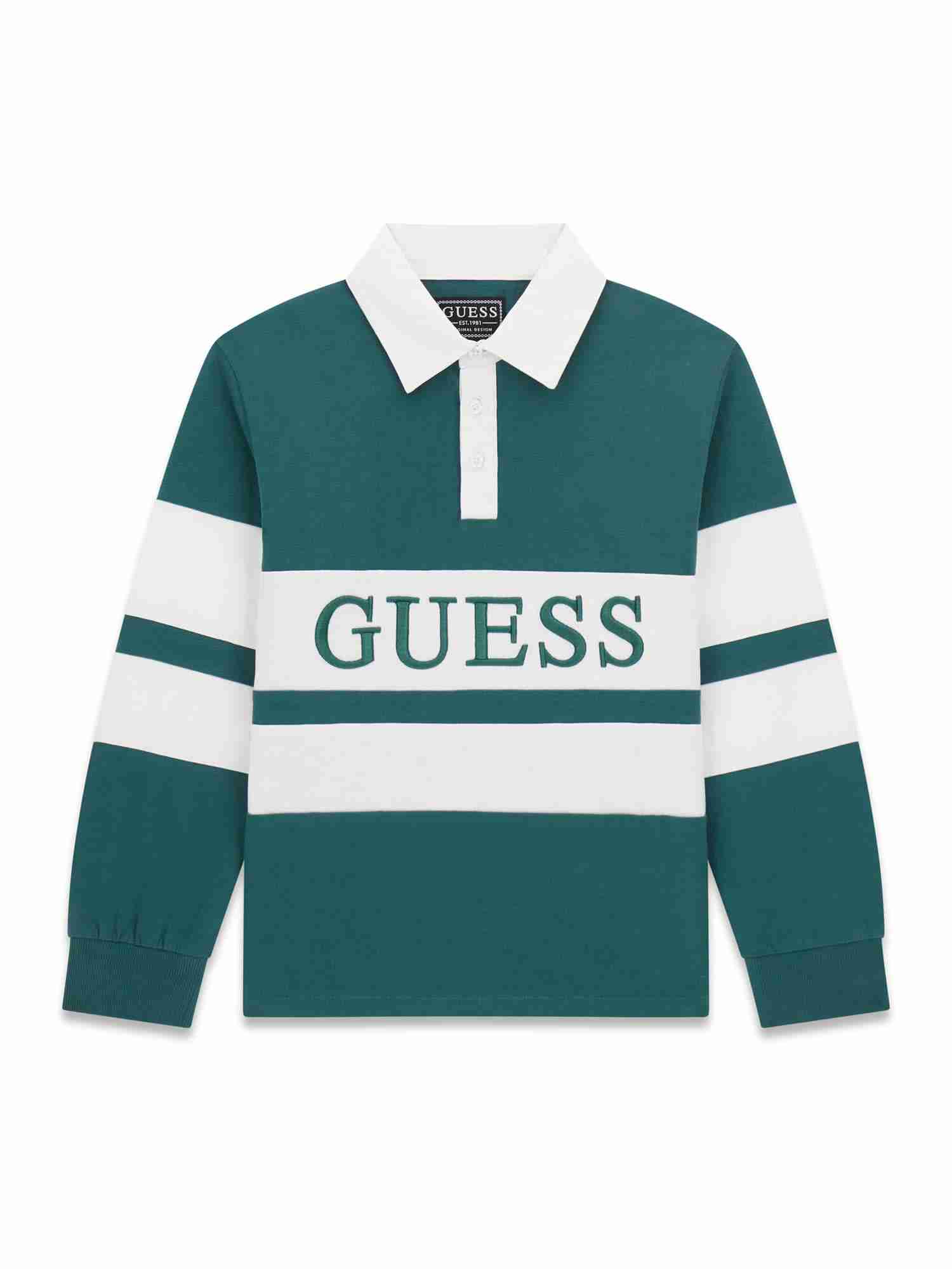 Guess Kids Boys Green Colourblocked Polo Collar Full Sleeve Mid Organic Knit Tops