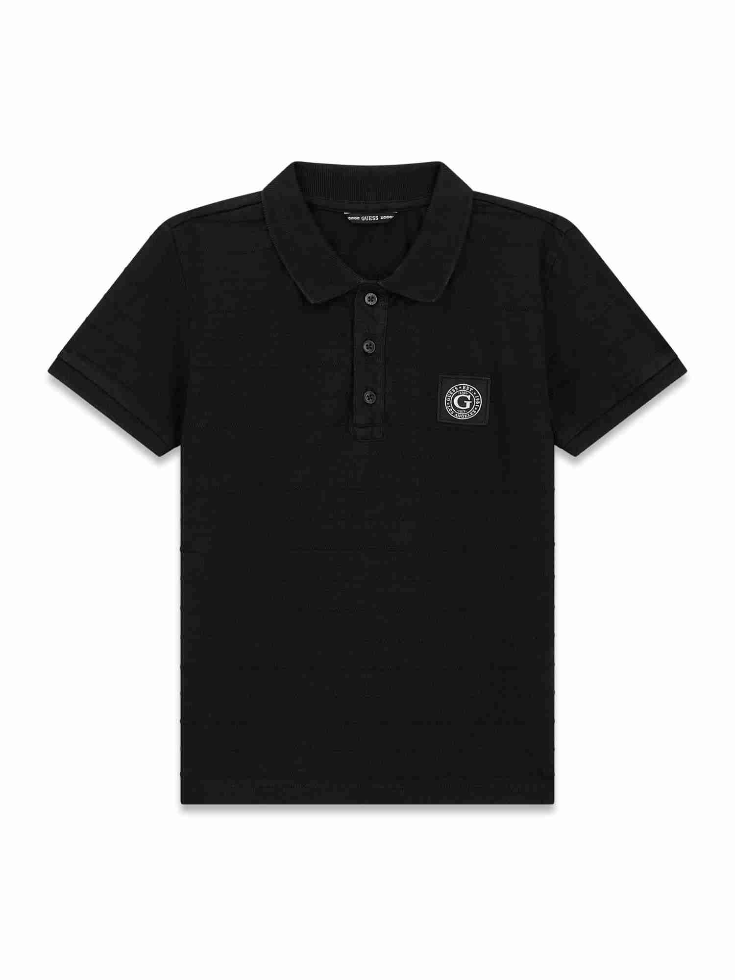 Guess Kids Boys Black Self Design Polo Collar Short Sleeve Jacquard Knit Tops