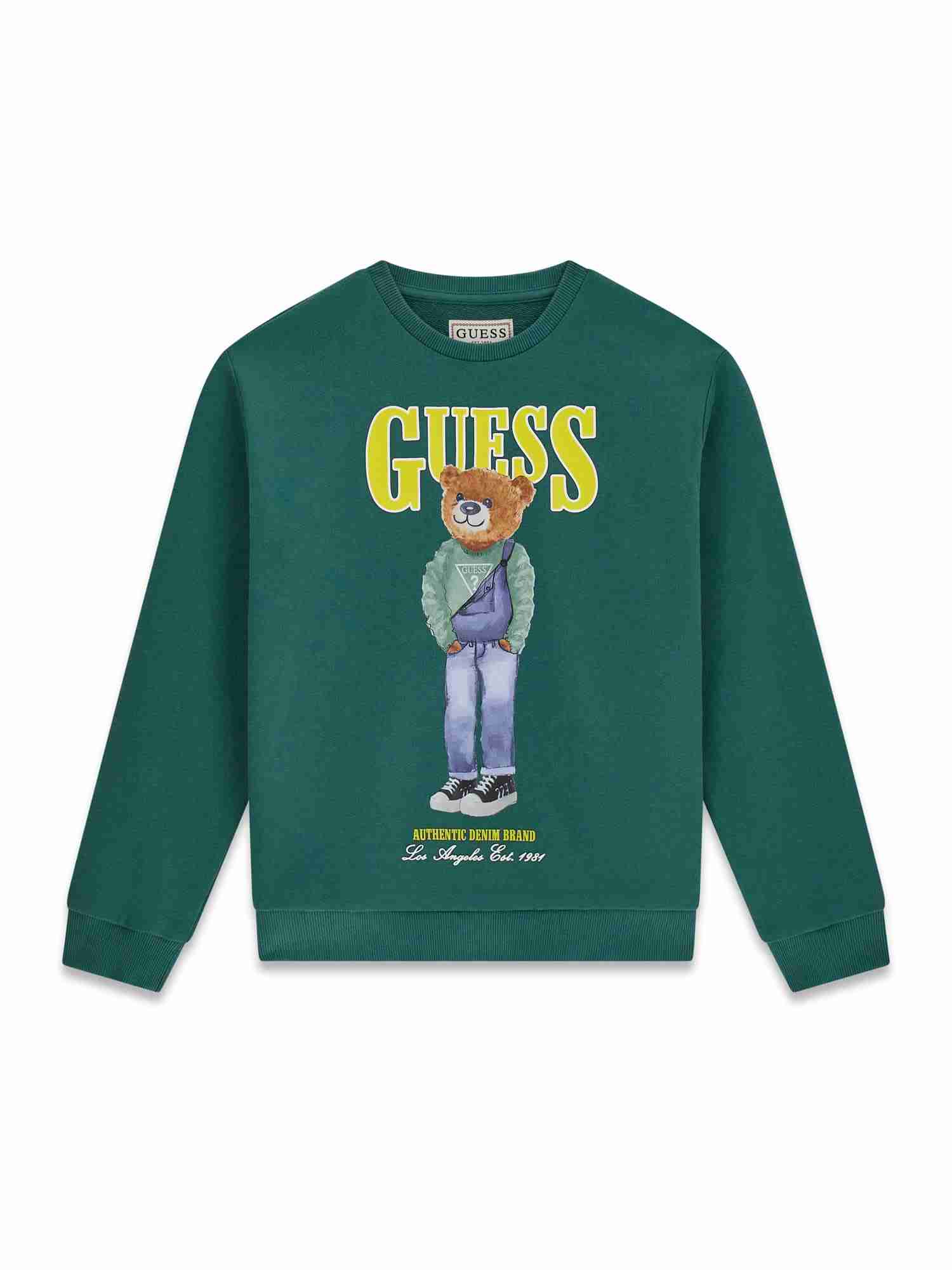 Guess Kids Boys Green Graphic Round Neck Full Sleeve Active Sweatshirt