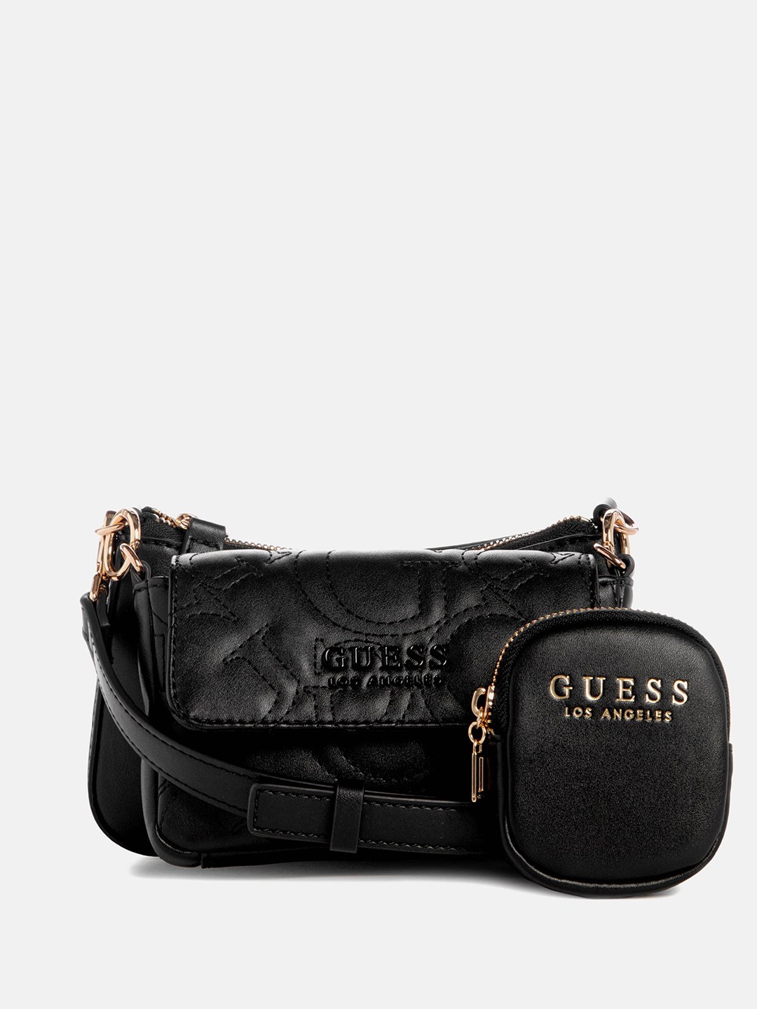 Black Embroidered Zipper Bryxton Crossbody Bag With Pouch