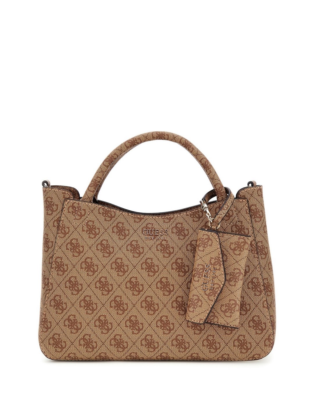 Guess Latte Logo Printed Brenton Small Girlfriend Satchel Bag