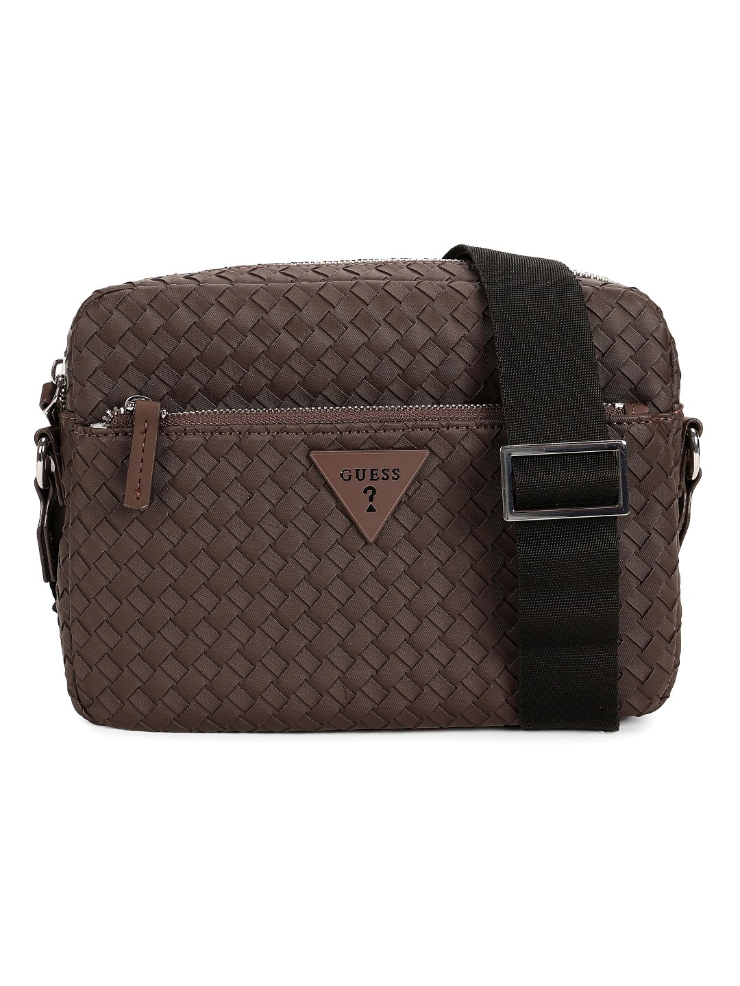 Guess Brown PVC Woven Design MEN Cross Body