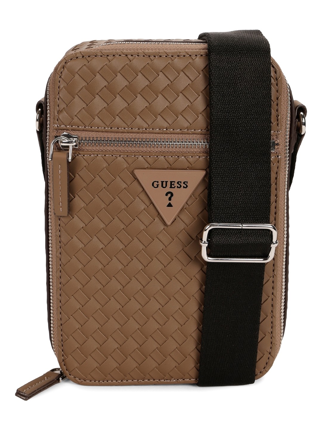 Guess Beige PVC Woven Design MEN Cross Body