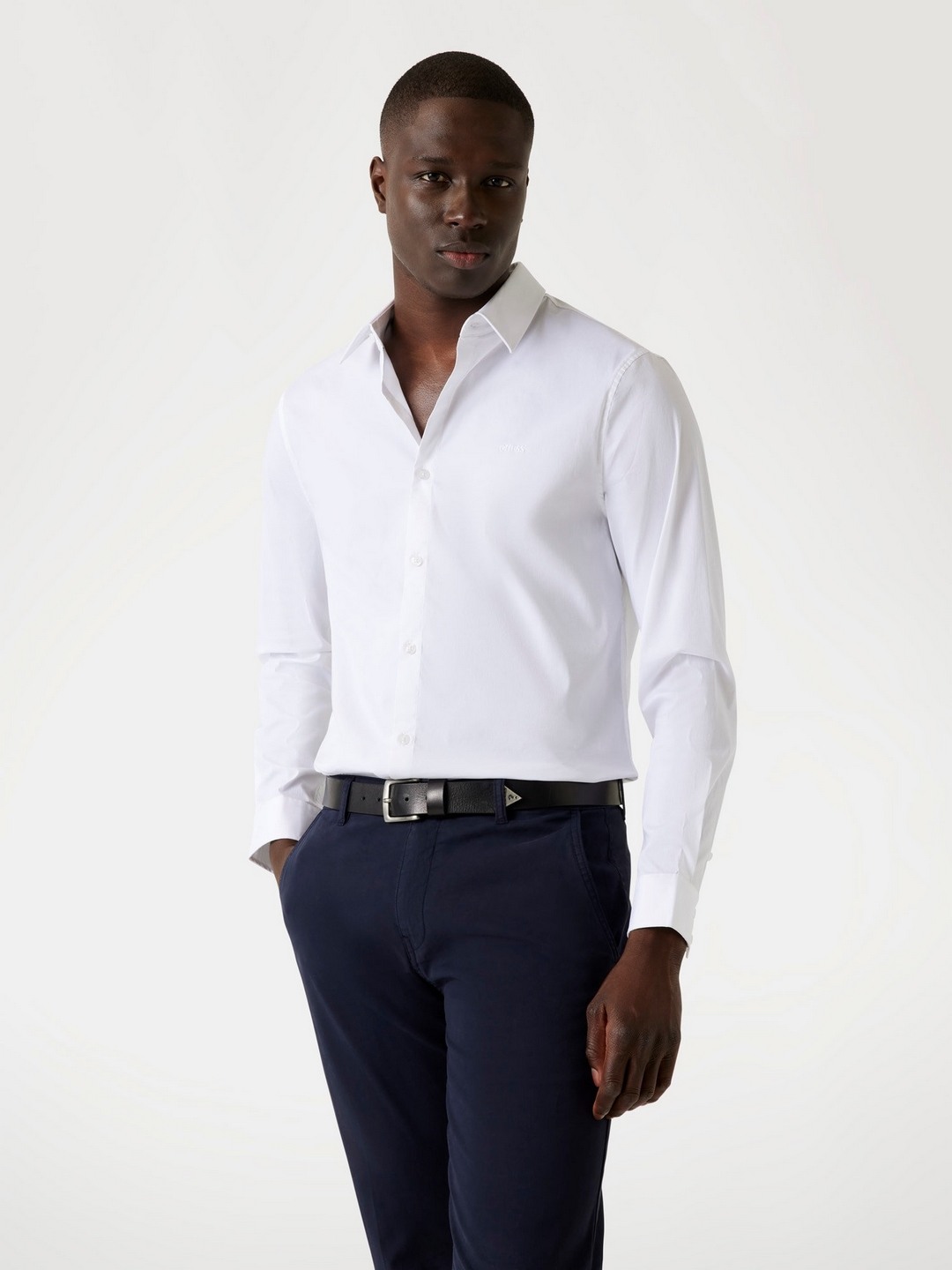 White Solid Spread Collar Shirt