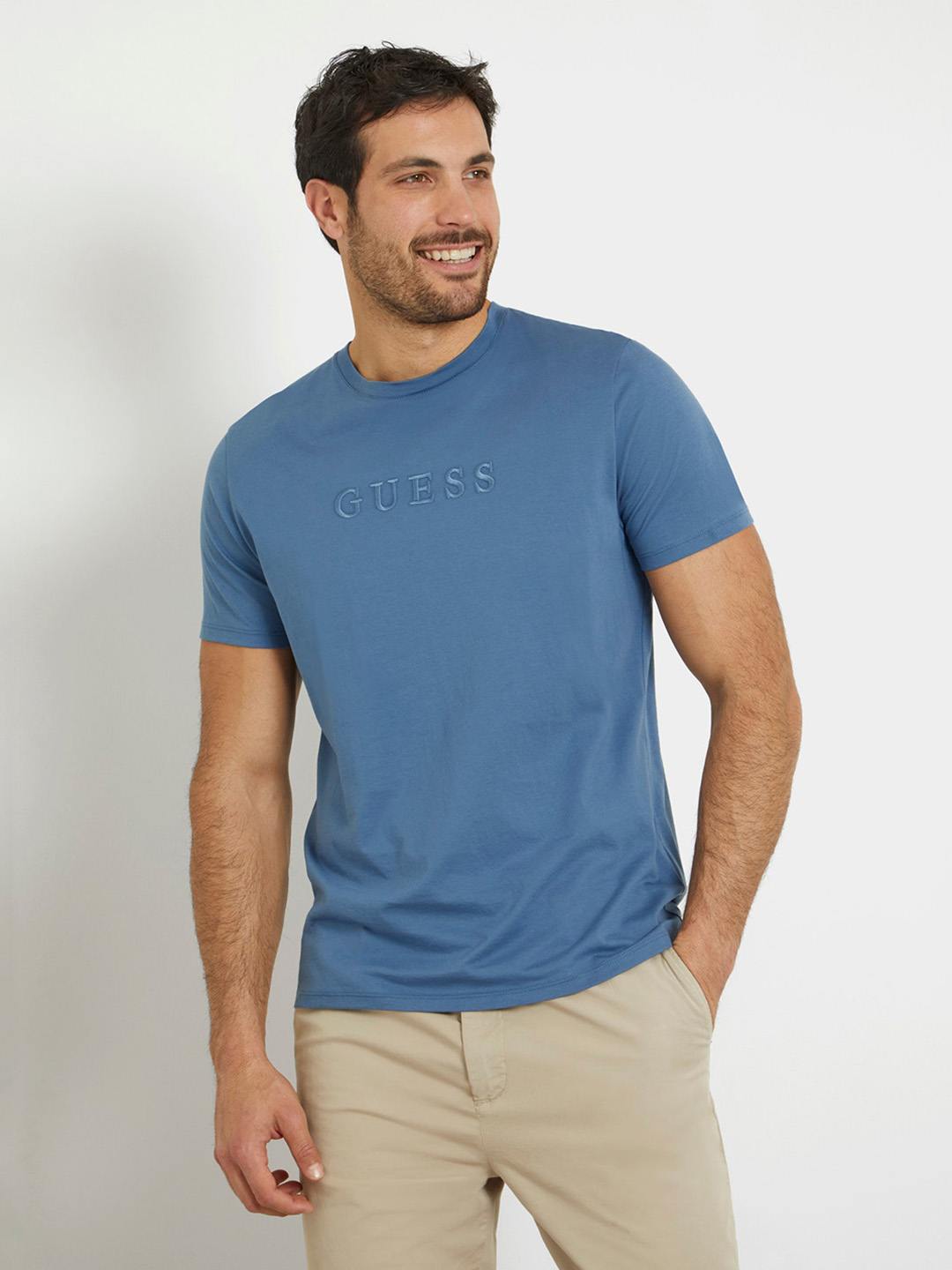Blue Pure Cotton Solid Round Neck T-Shirt