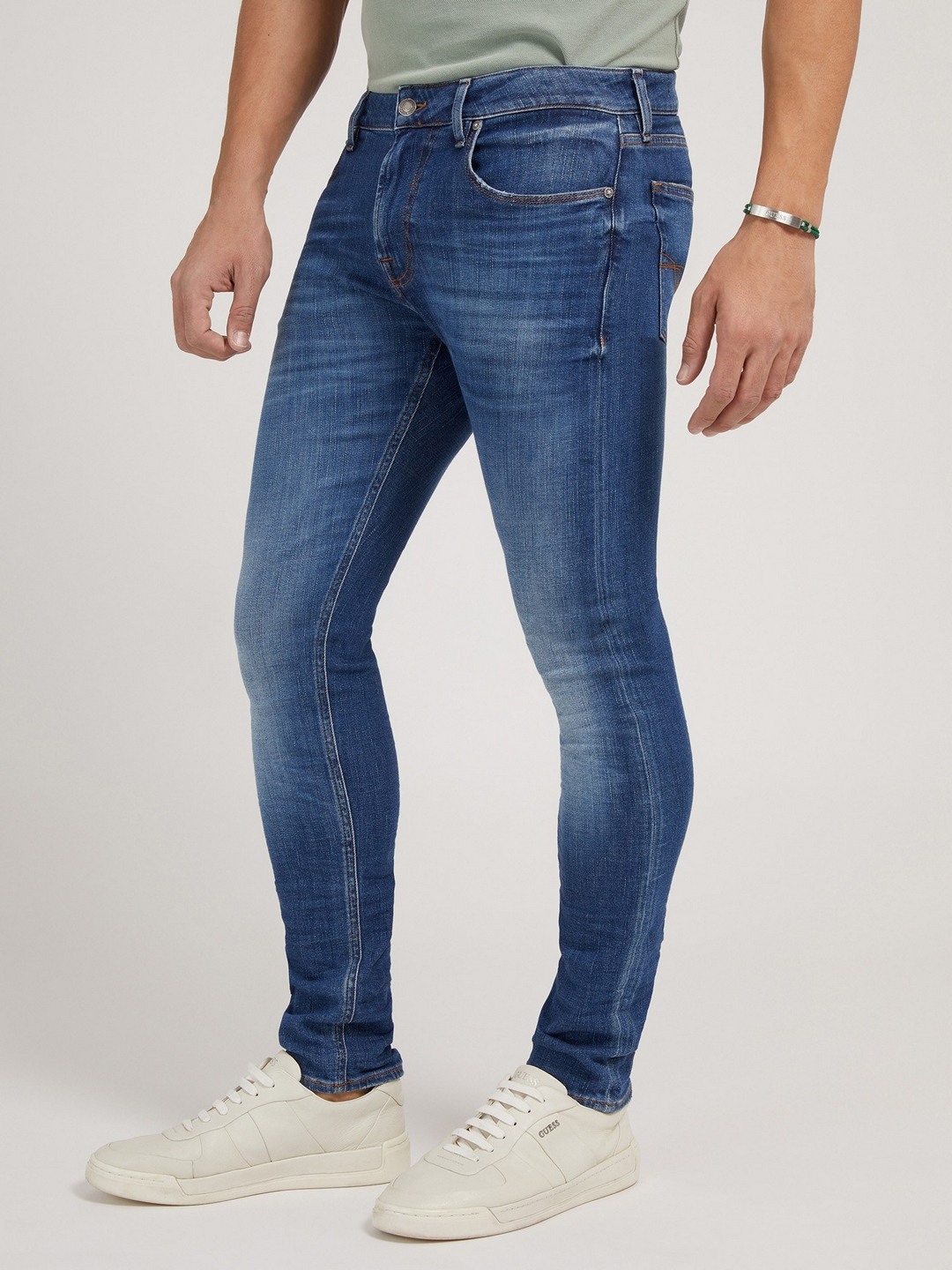 Blue Solid Mid-Rise Skinny Fit Jeans