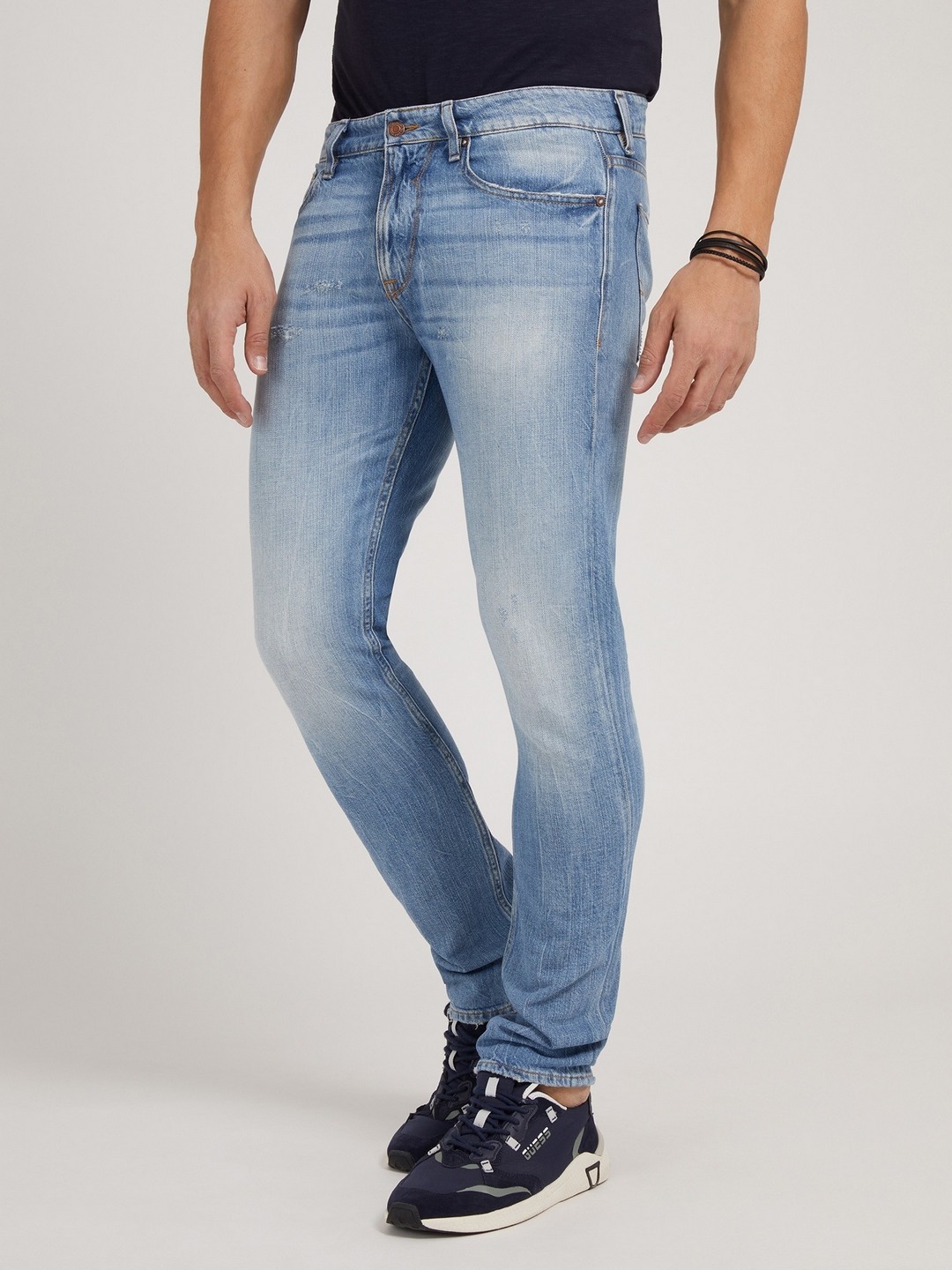 Blue Solid Mid-Rise Slim Fit Jeans