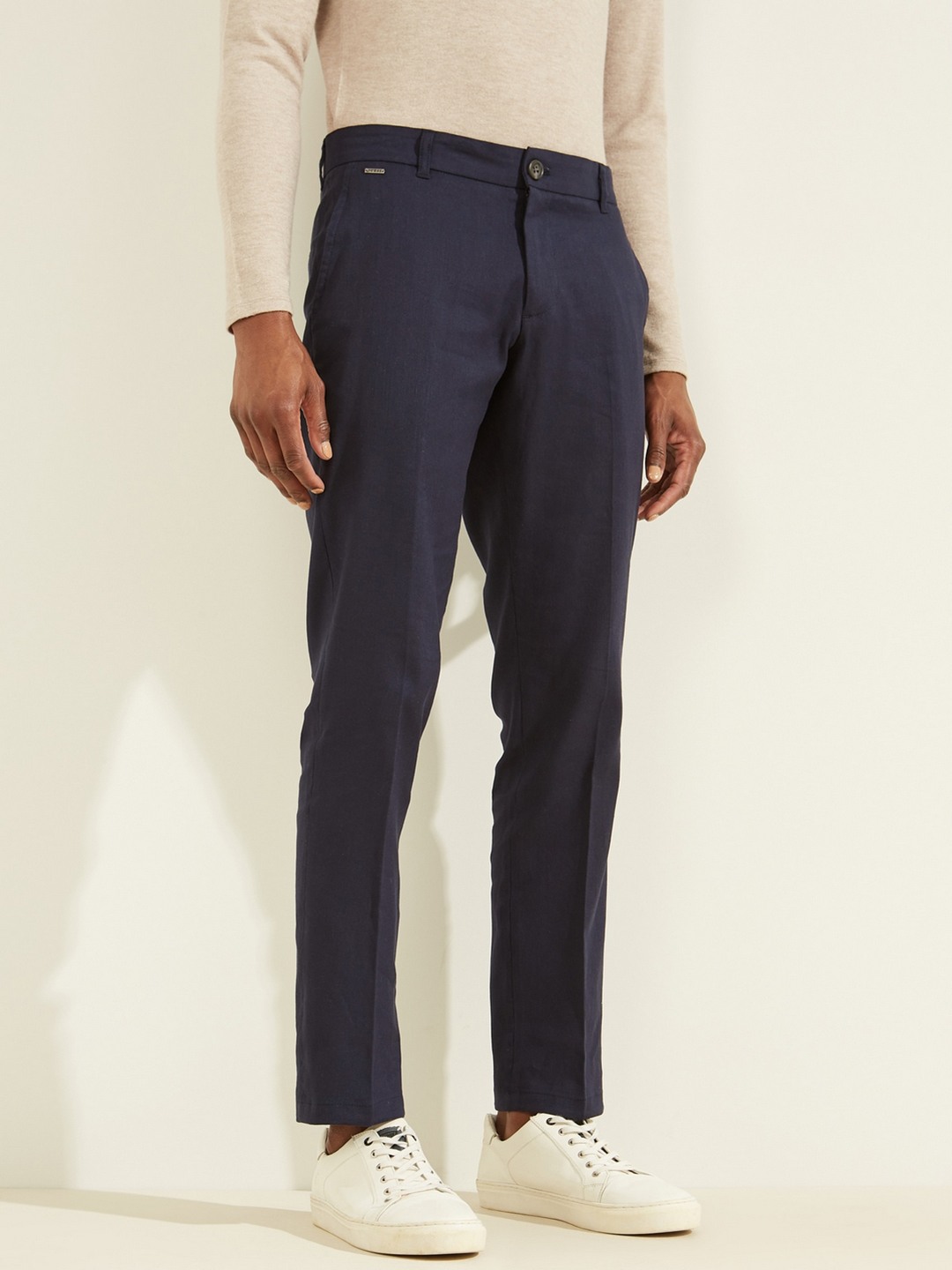 Blue Solid Mid-Rise Regular Fit Myron Dressy Pants