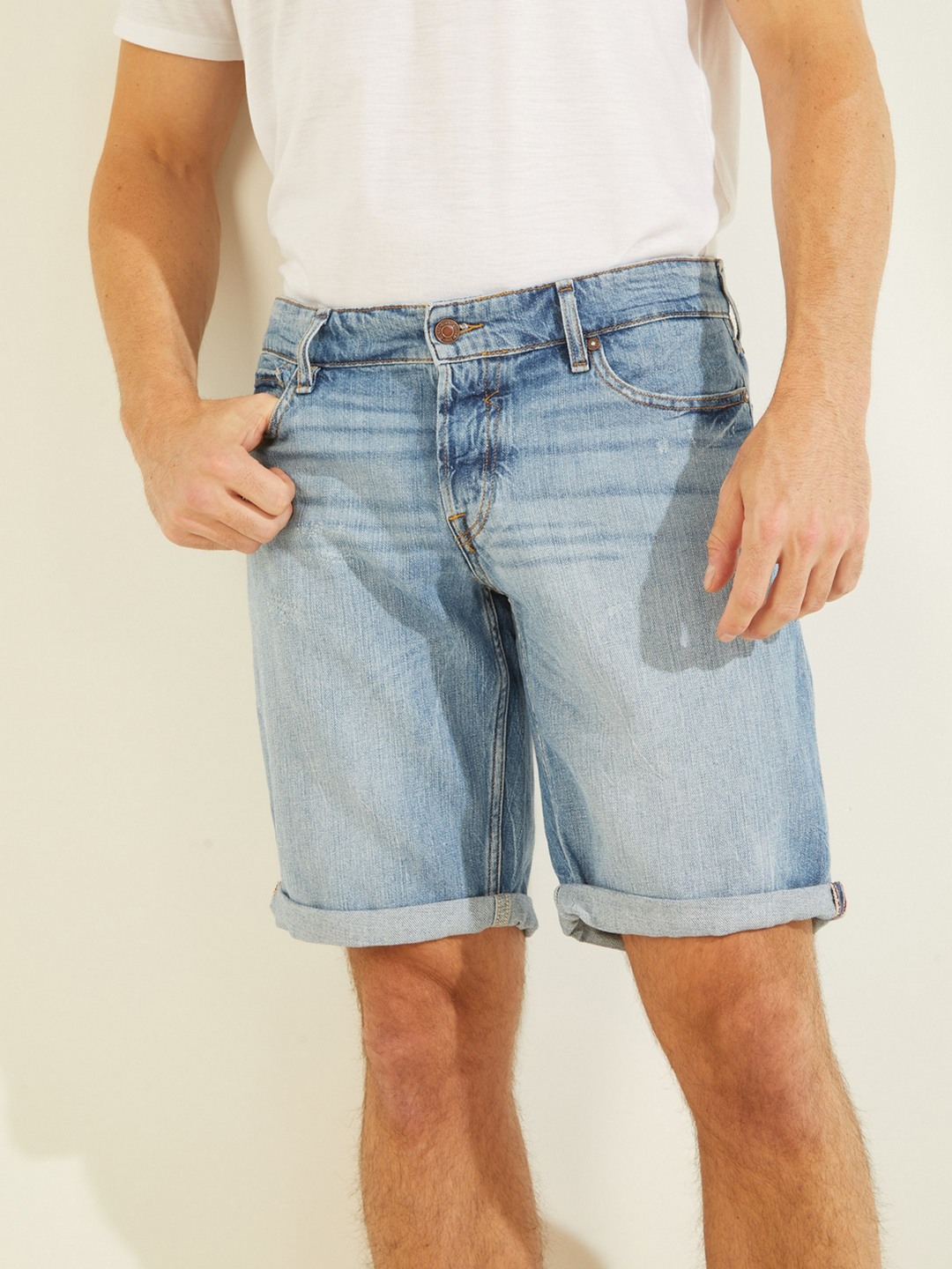 Blue Solid Regular Fit Denim Shorts
