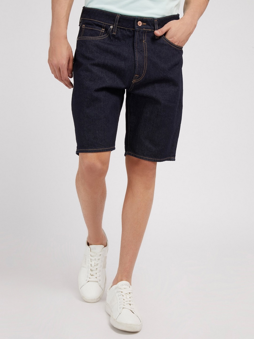 Blue Solid Regular Fit Denim Shorts