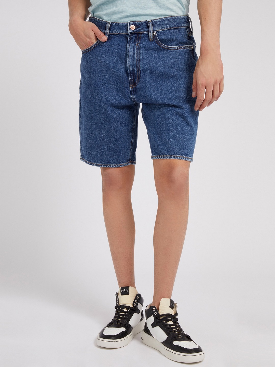 Blue Solid Regular Fit Denim Shorts