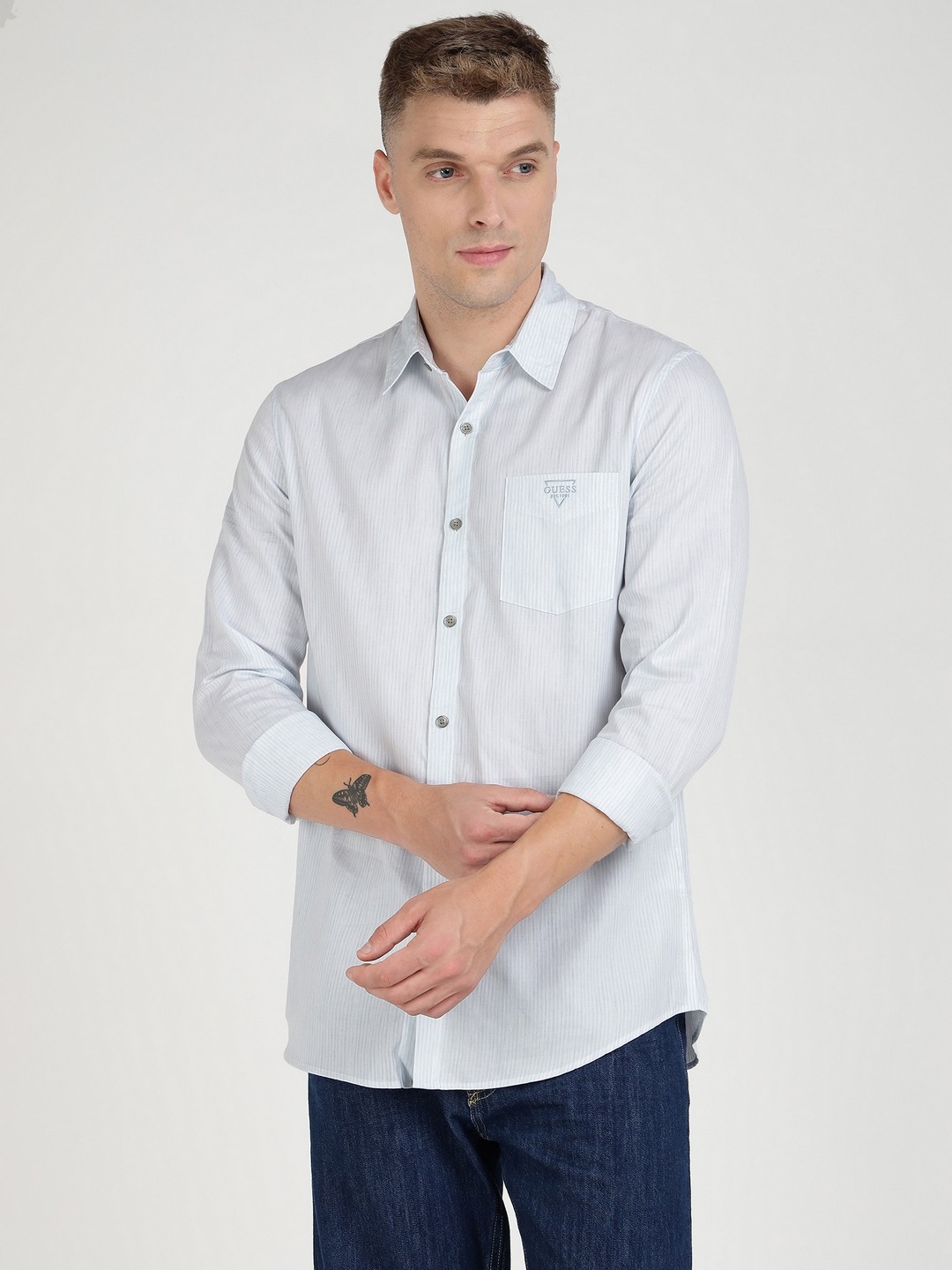 Blue Striped Spread Collar Collins Shirt