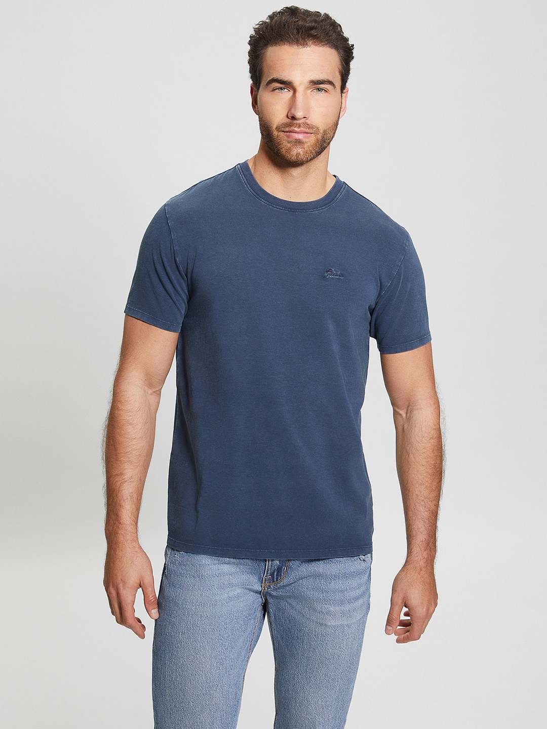 Blue Solid Round Neck Short Sleeves T-shirt