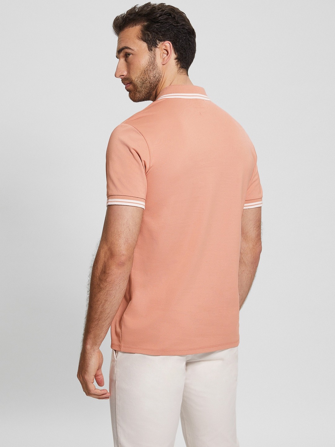 Coral Solid Polo Collar Short Sleeves T-shirt