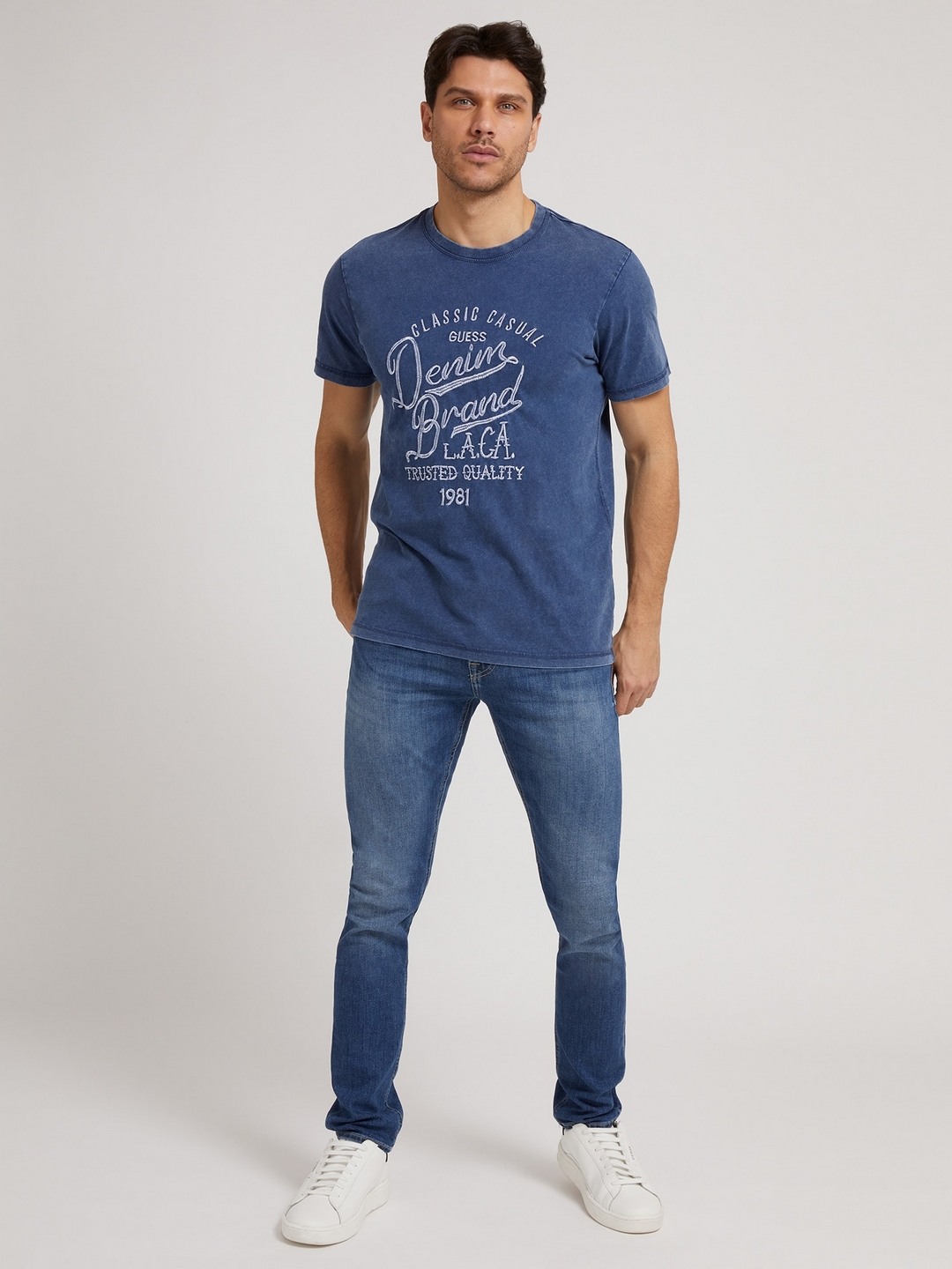 Blue Printed Round Neck T-Shirt
