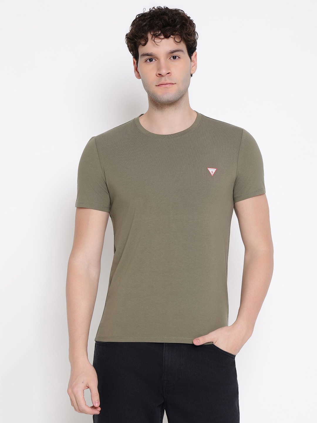 Guess Men Solid Round Neck Short Sleeves T-Shirt