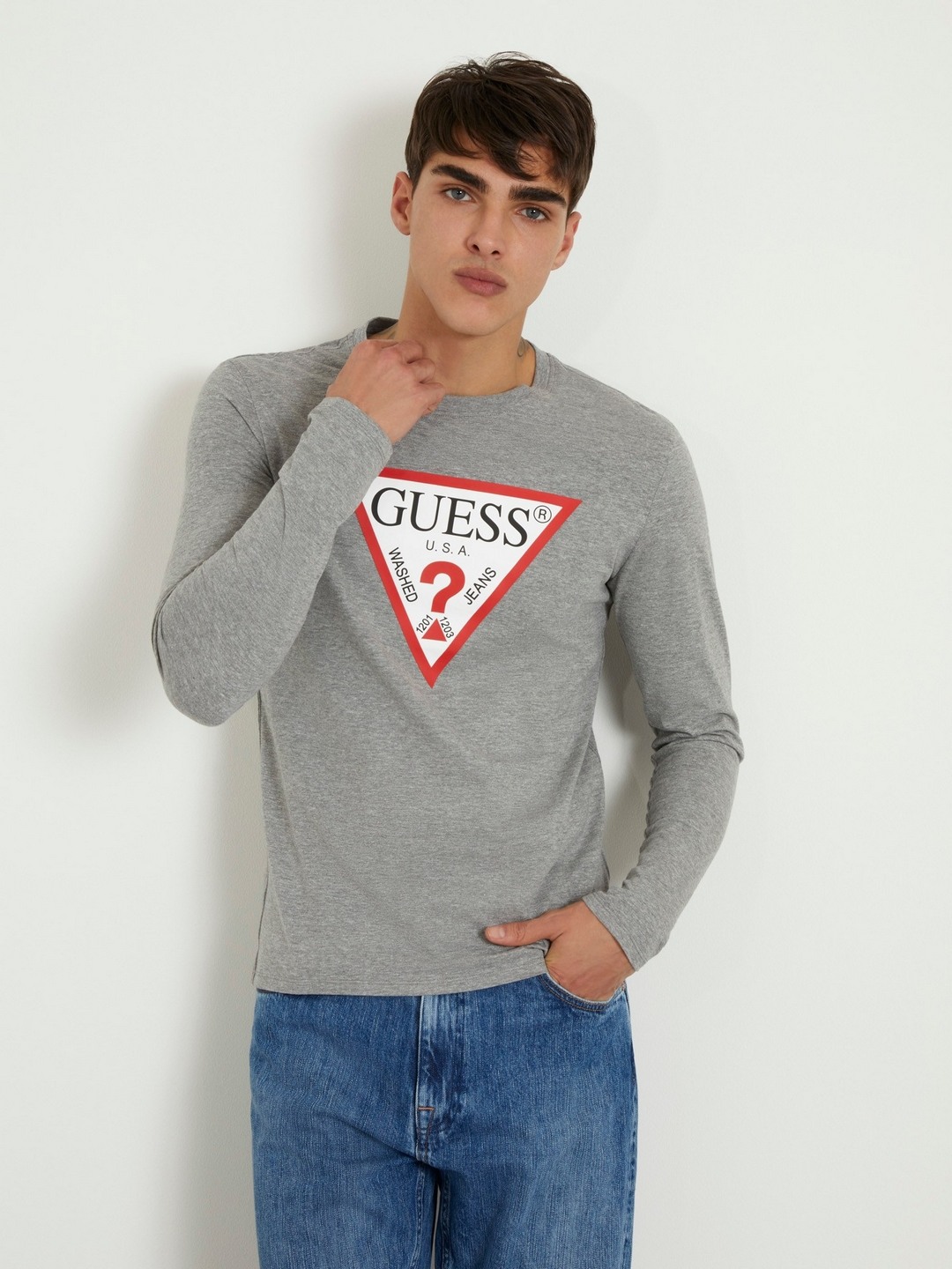 Grey Printed Round Neck Full Sleeves T-shirt