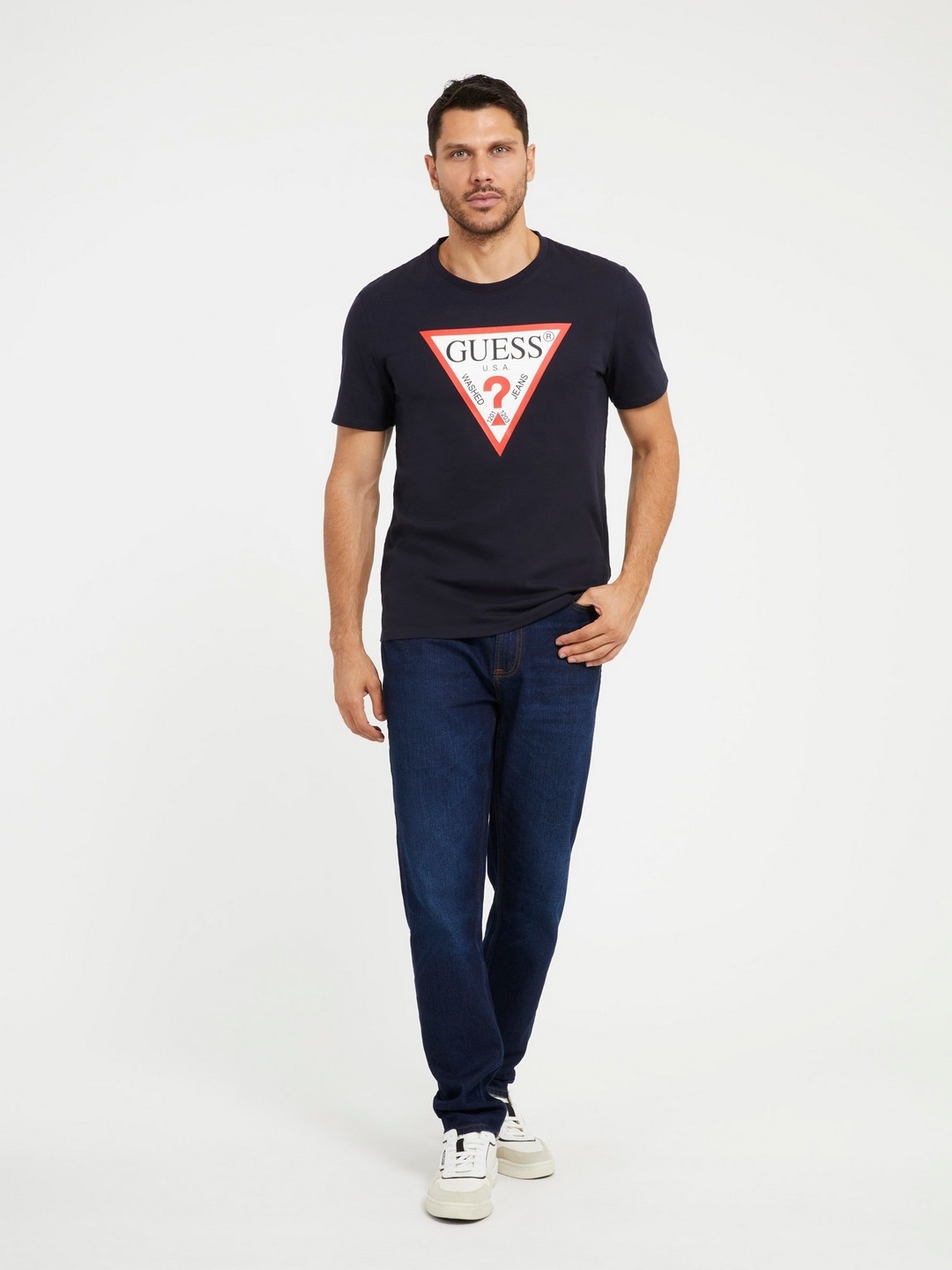 Blue Printed Round Neck Short Sleeve T-Shirt