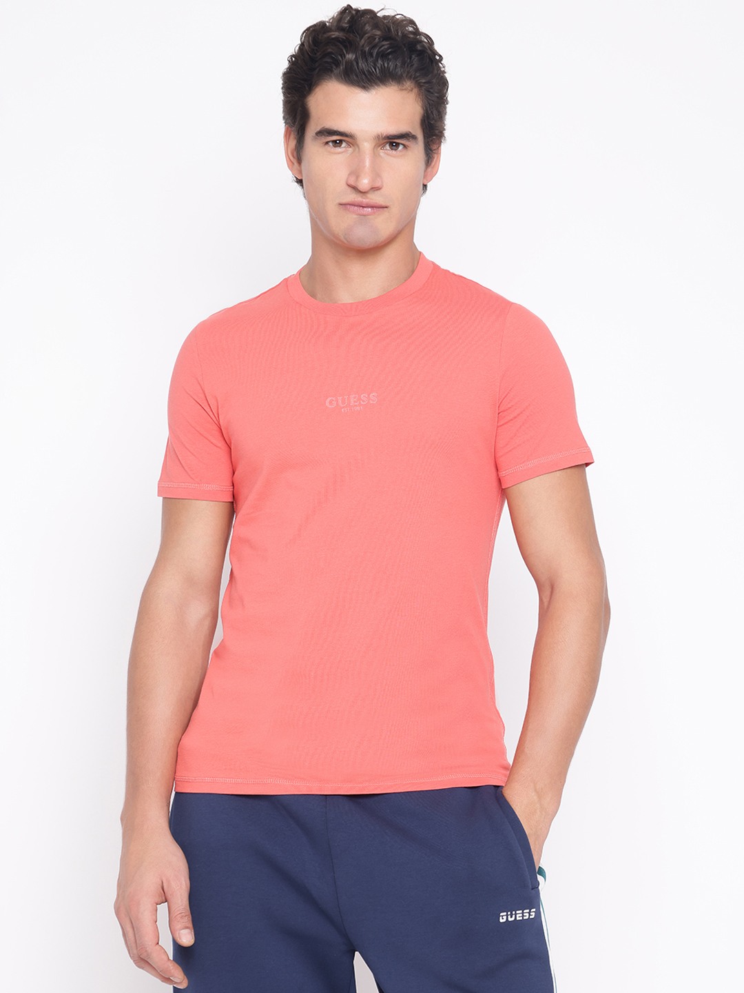 Coral Ribbed Crew Neck Short Sleeve T-Shirt