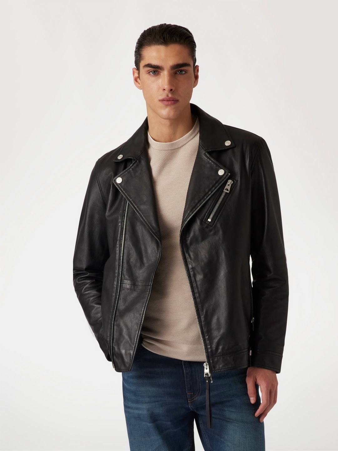 Jet Black Solid Heavy Winter Perfecto Leather Biker Jacket
