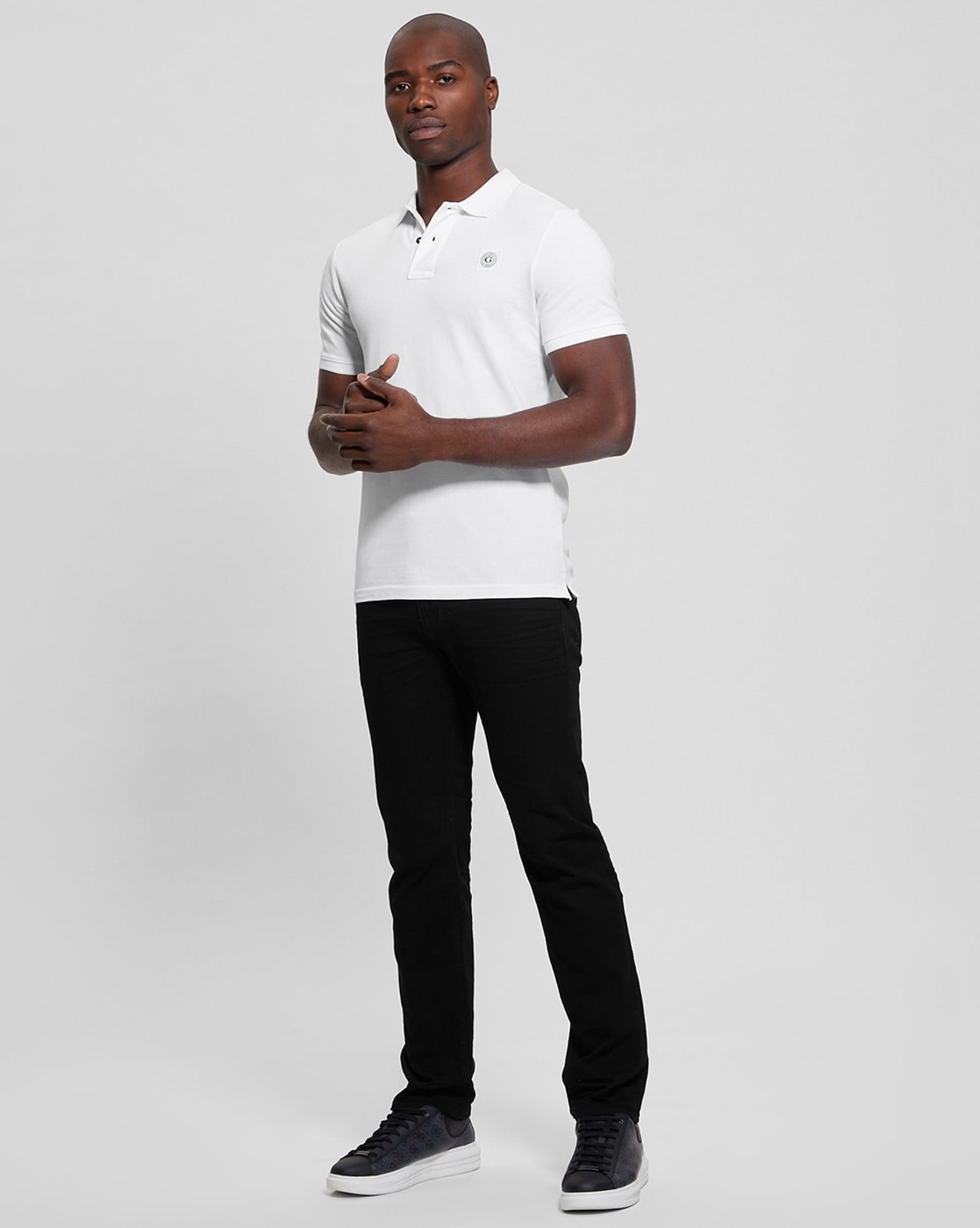 Guess Men Solid Collared Short Sleeves Polo T-Shirt