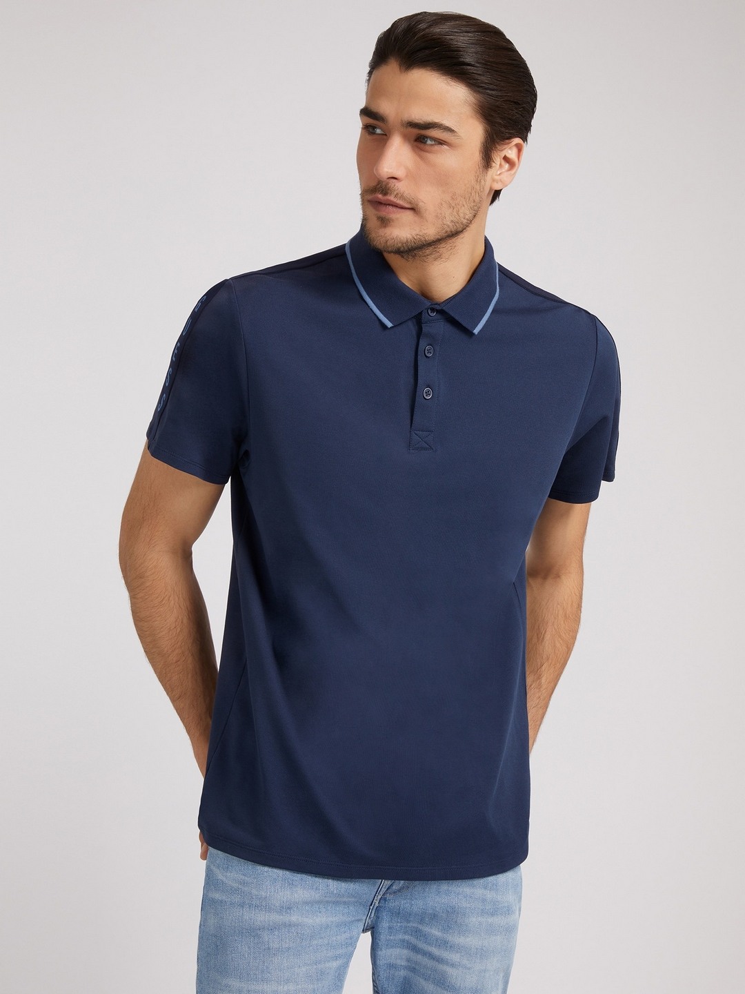 Guess Men Solid Polo Collar Short Sleeves Polo T-Shirt