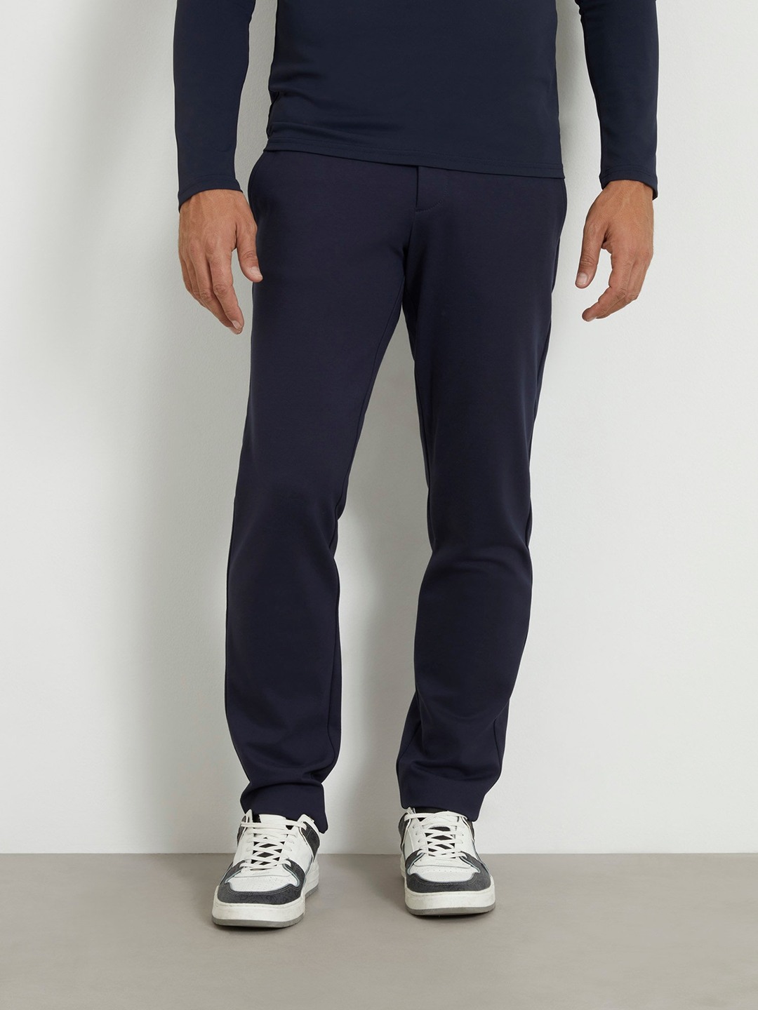 Blue Solid Mid-Rise Ankle Length Trouser