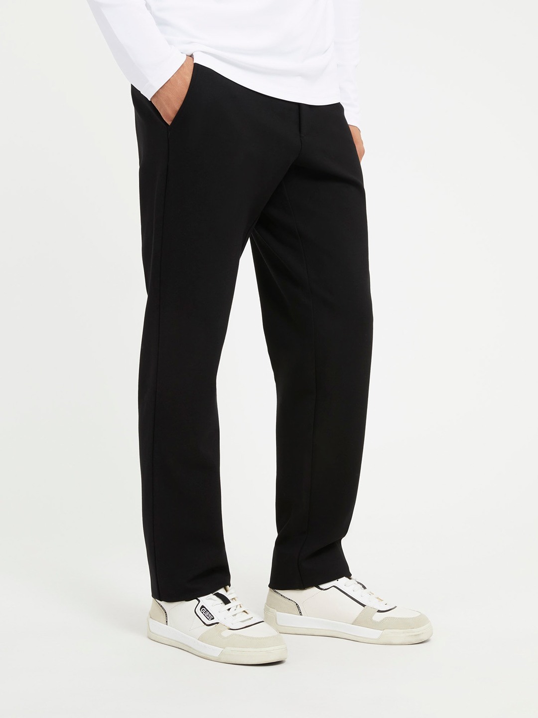 Black Solid Mid-Rise Regular Length Trouser