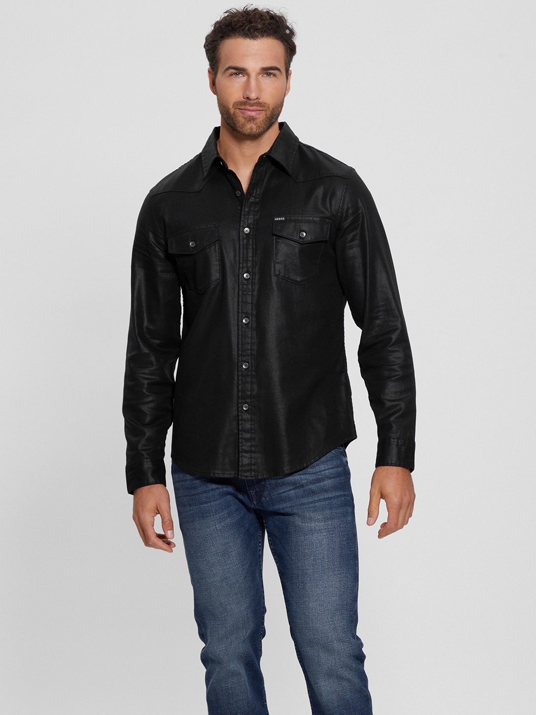 Black Solid Spread Collar Full Sleeves Shirt