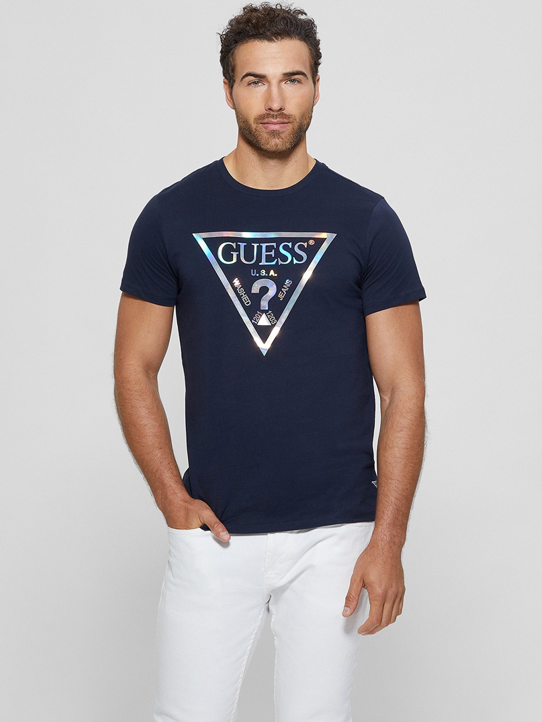 Guess Men Graphic Print Round Neck Short Sleeves T-Shirt