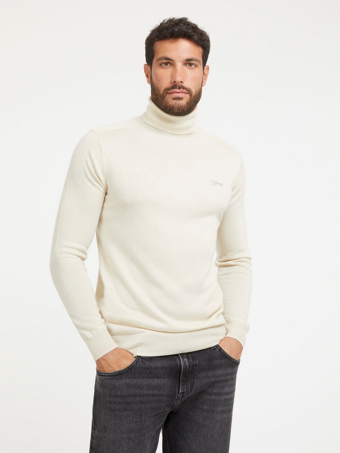 Cream Polyamide Blend Solid Pullover Sweater
