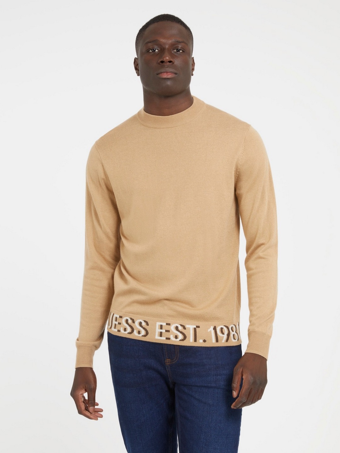 Beige Polyester Blend Solid Pullover Sweater