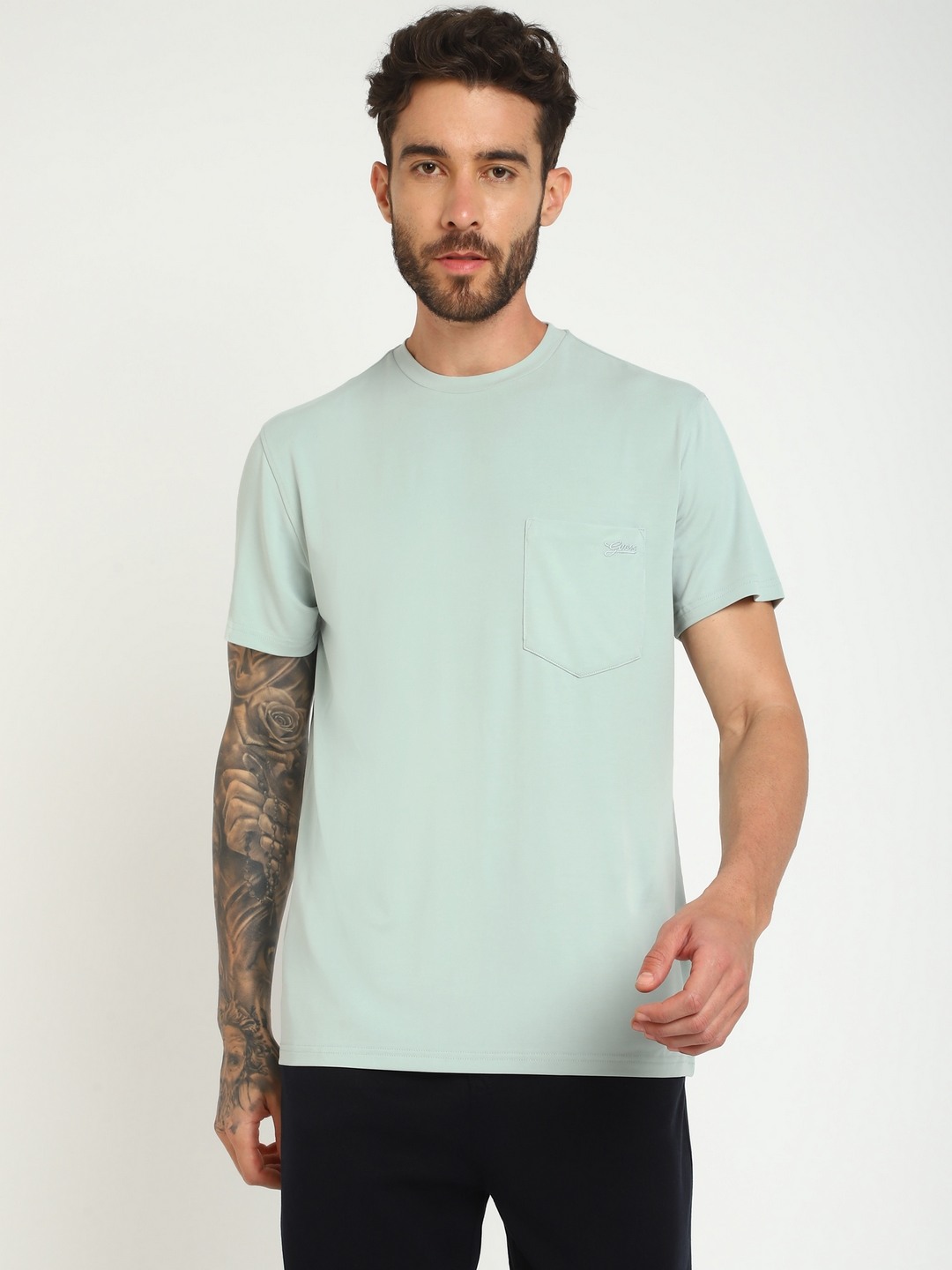 Green Solid Round Neck Short Sleeves T-shirt