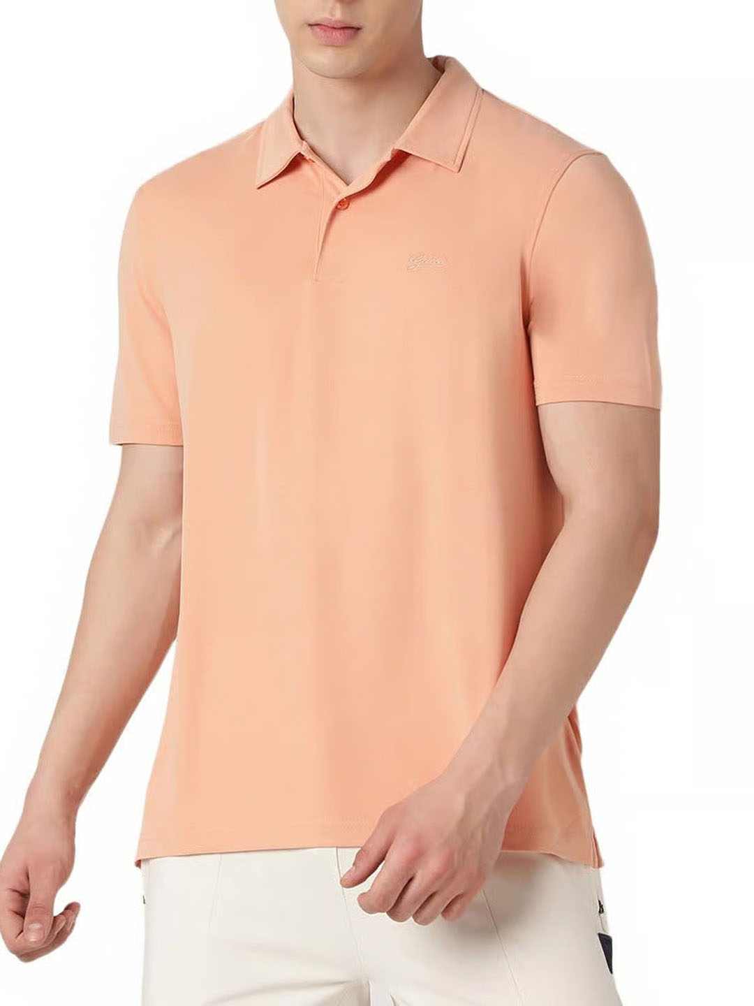 Peach Solid Polo Collar Polo T-shirt