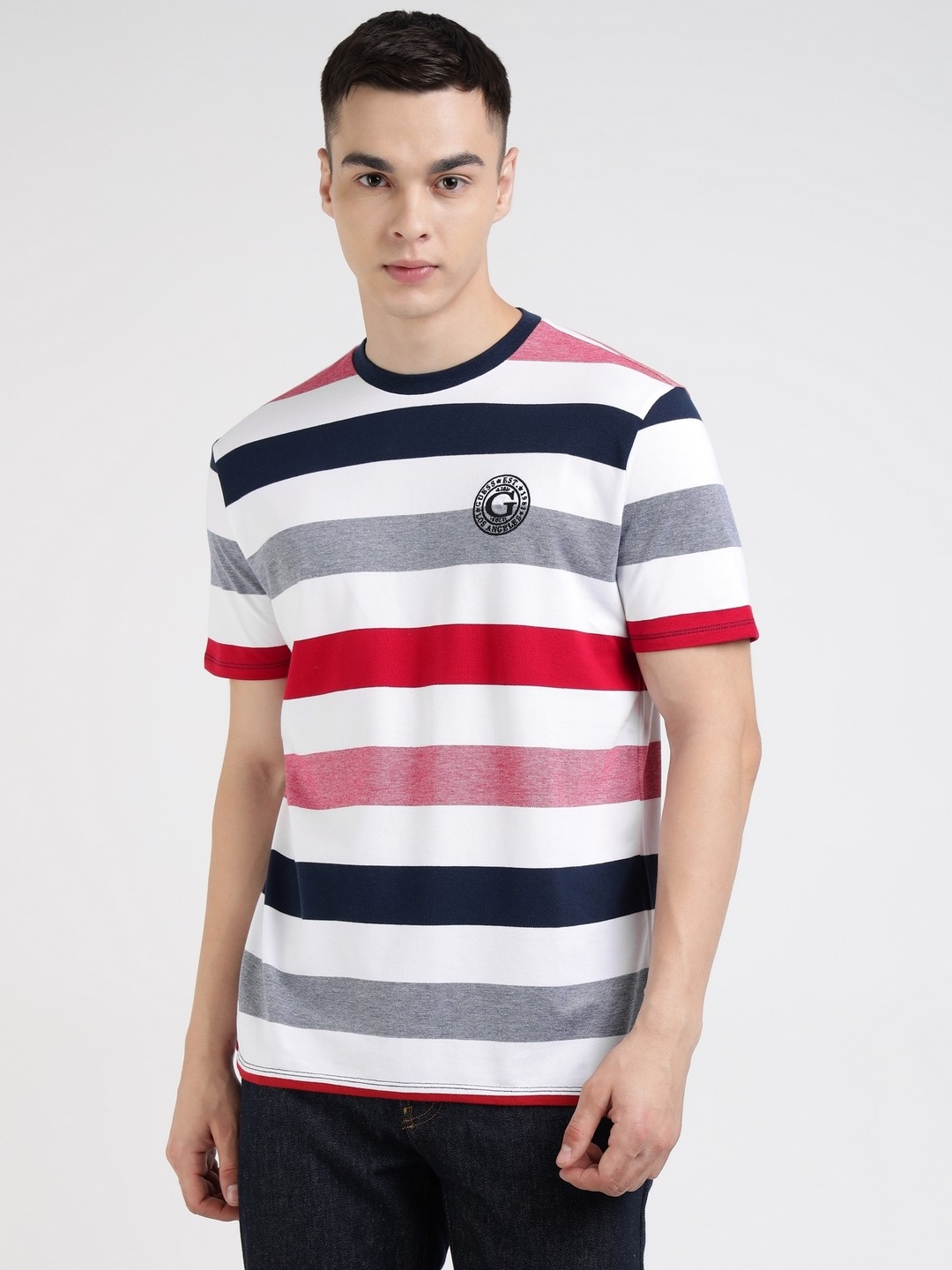 Dock Stripe Red Striped Round Neck Short Sleeves T-Shirt