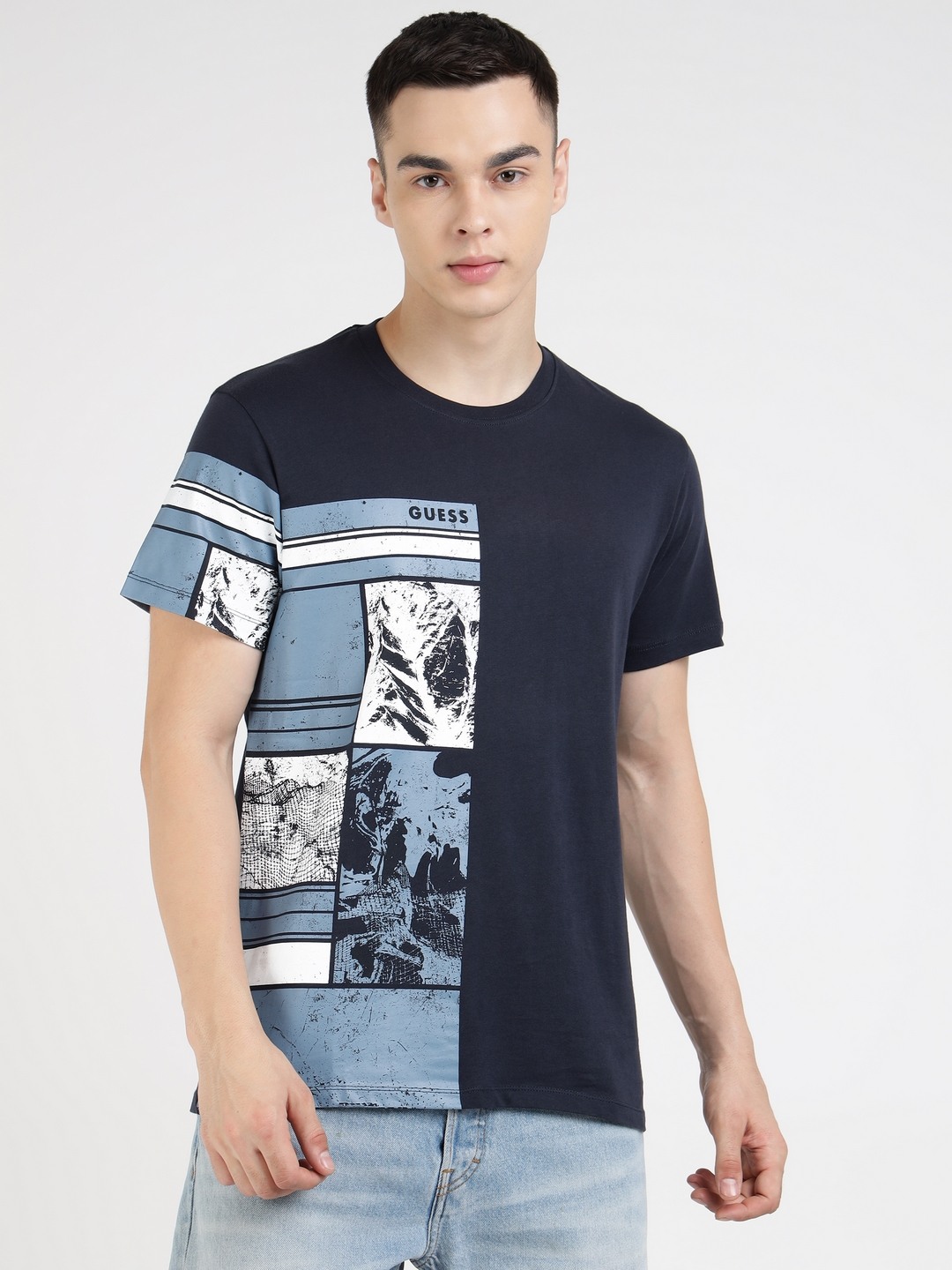 Blue Printed Round Neck Osip Organic Stream T-Shirt