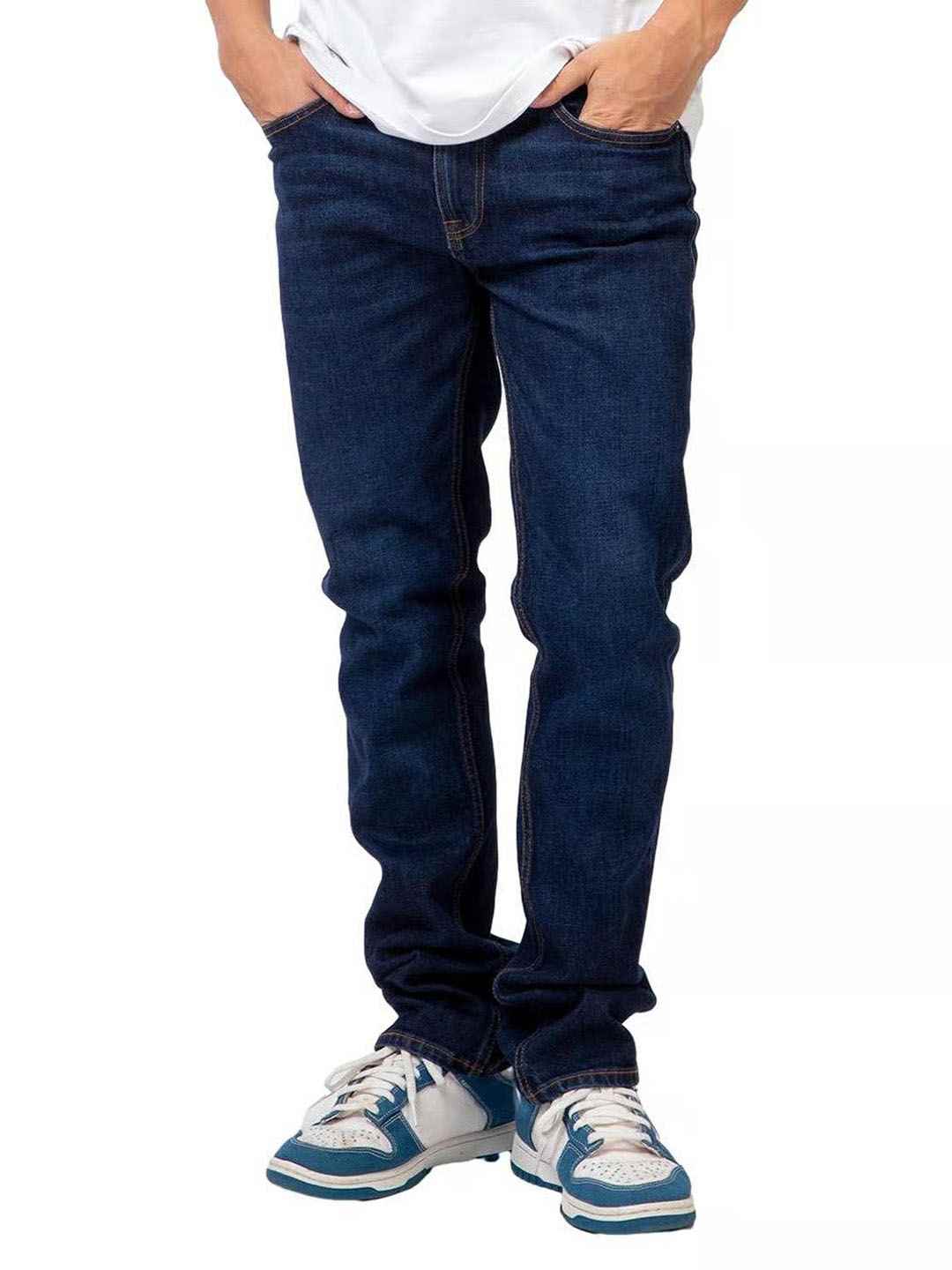 Navy Blue Solid Regular Fit Jeans