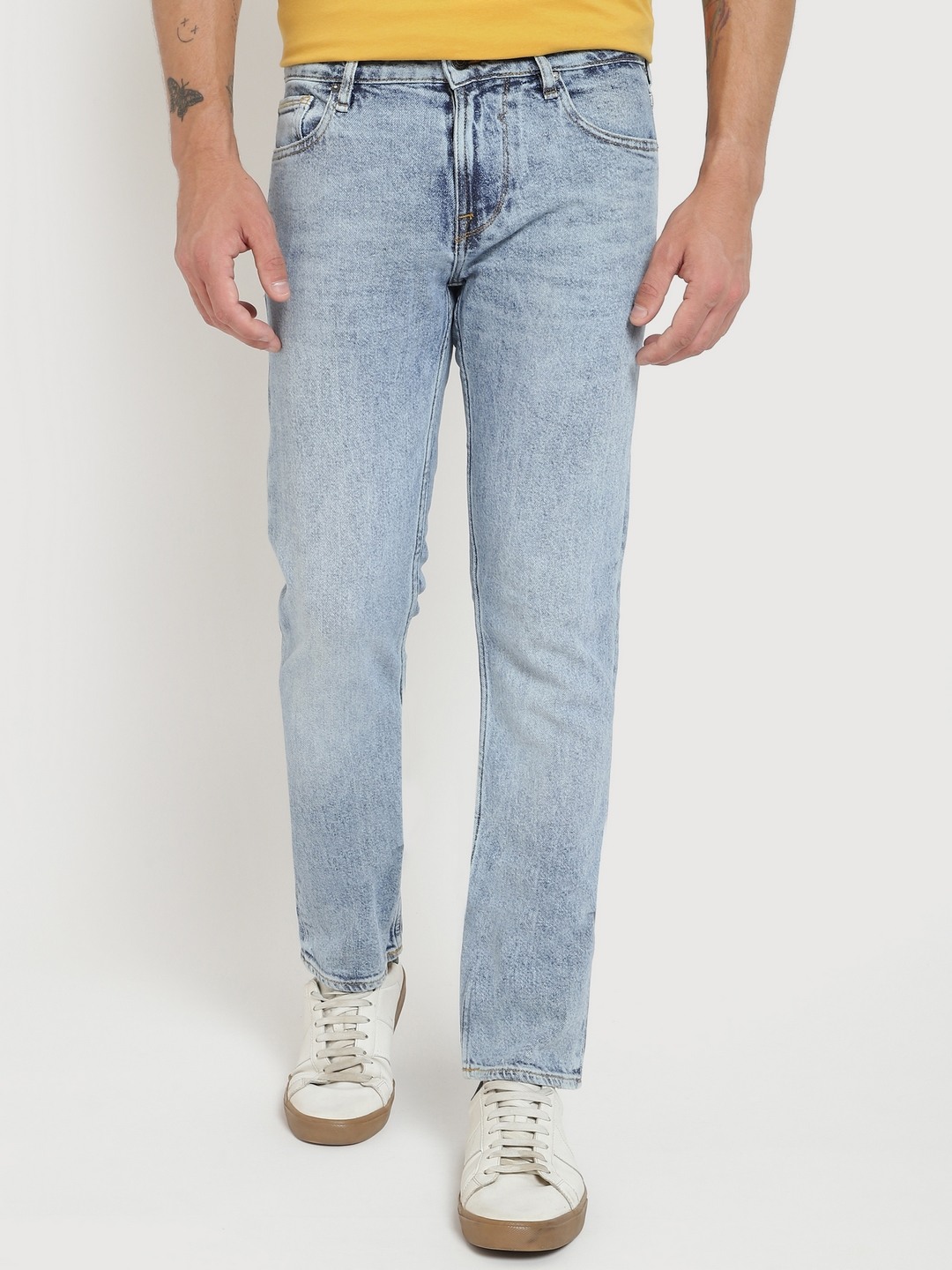 Men Blue Washed Mid-Rise Full Length Jeans