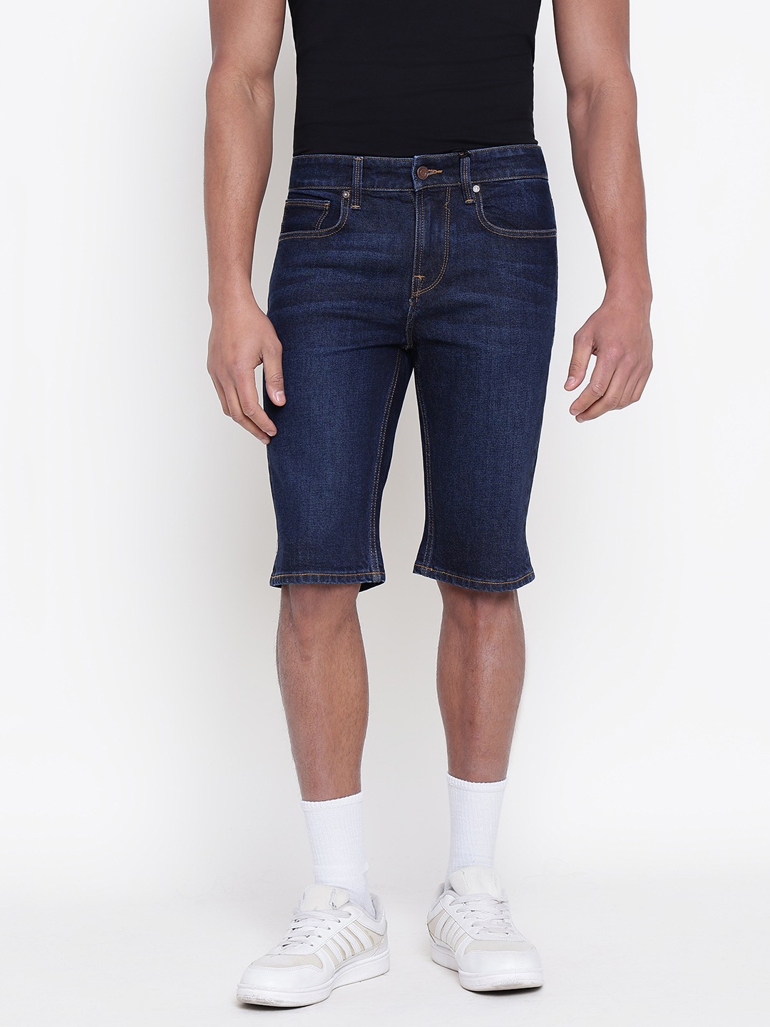 Men Navy Blue Solid Regular Fit Shorts