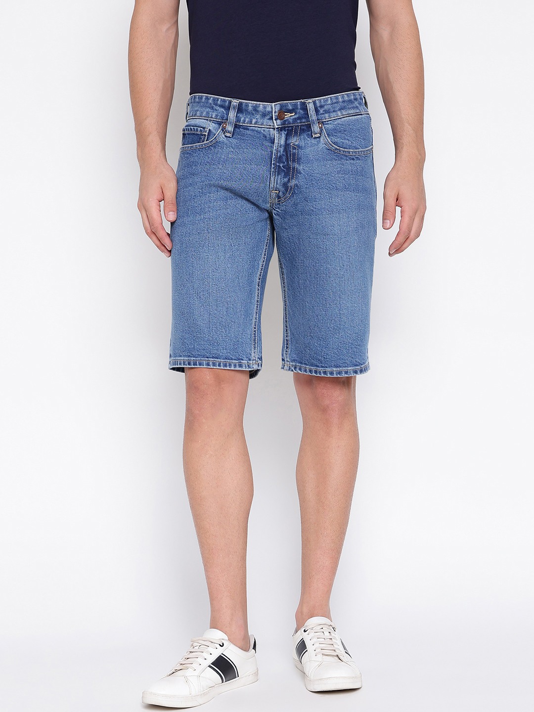 Sonny Blue Solid Mid Rise Regular Fit Denim Shorts