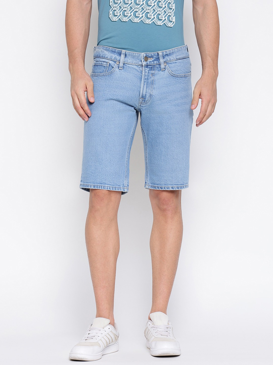 Sonny Light Blue Solid Mid Rise Regular Fit Denim Shorts