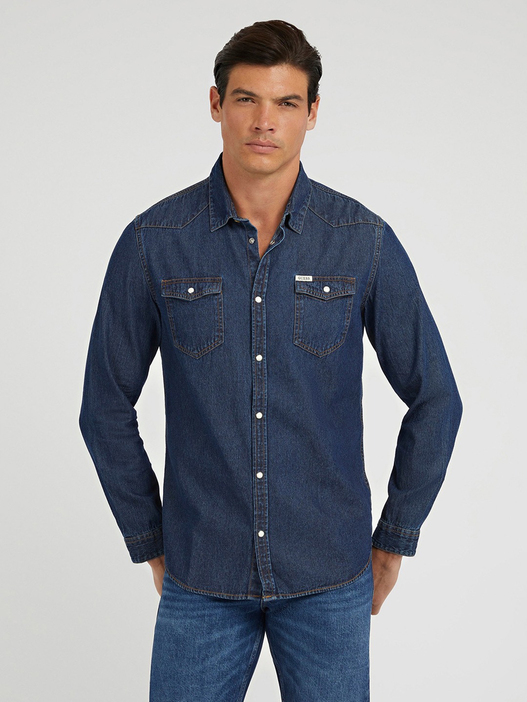 Blue Solid Spread Collar Full Sleeves Denim Shirt